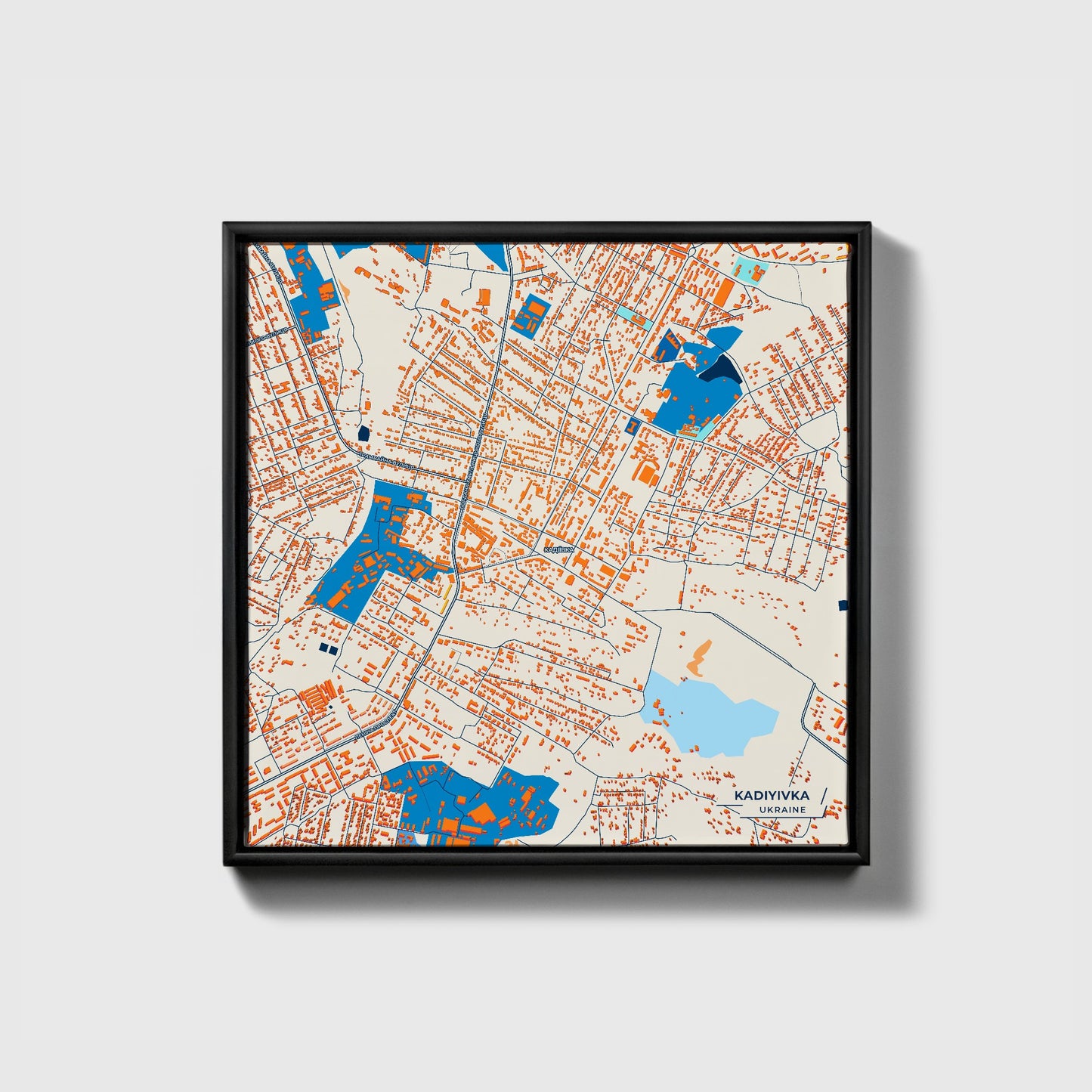 Кадіївка Ukraine Colorful City Map Canvas Print • Black Framed