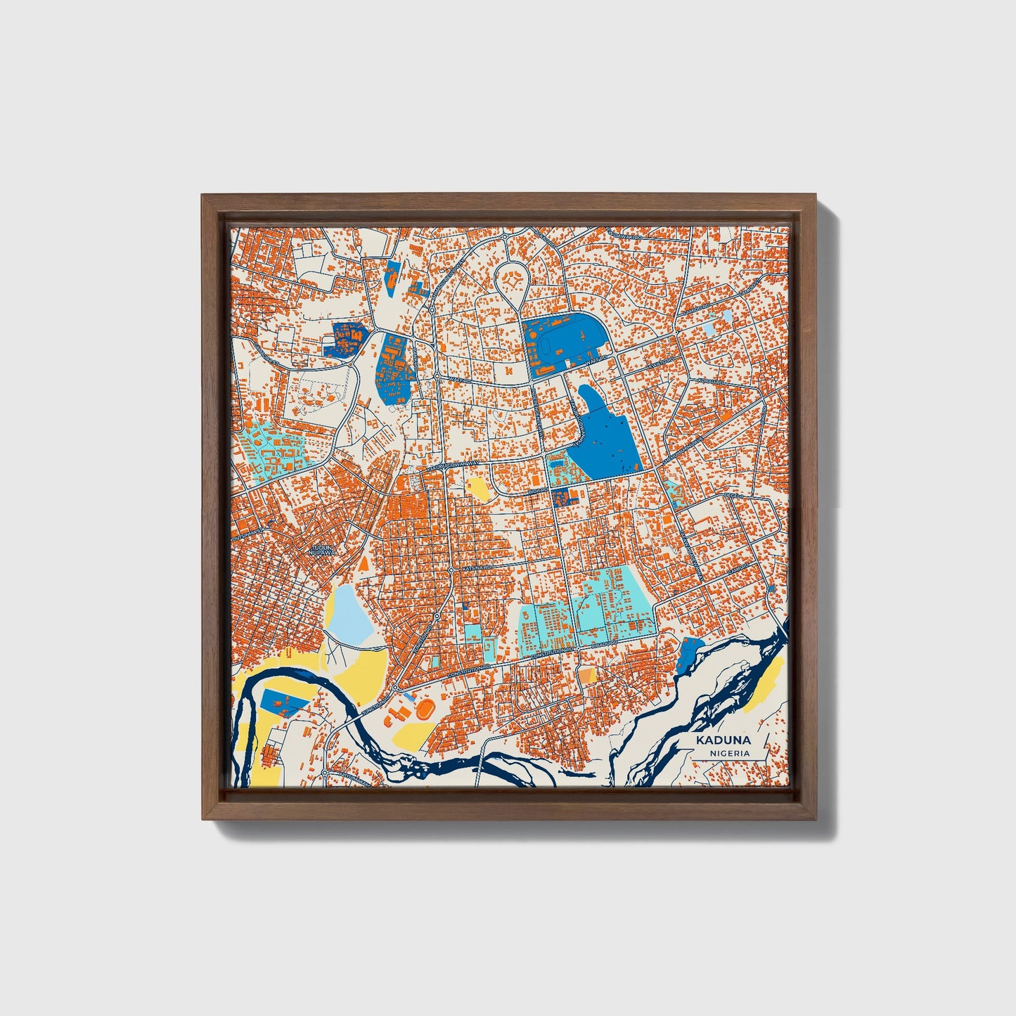 Kaduna Nigeria Colorful City Map Canvas Print • Dark Wooden Framed