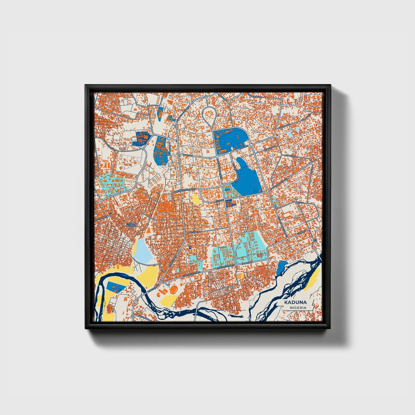 Kaduna Nigeria Colorful City Map Canvas Print • Black Framed