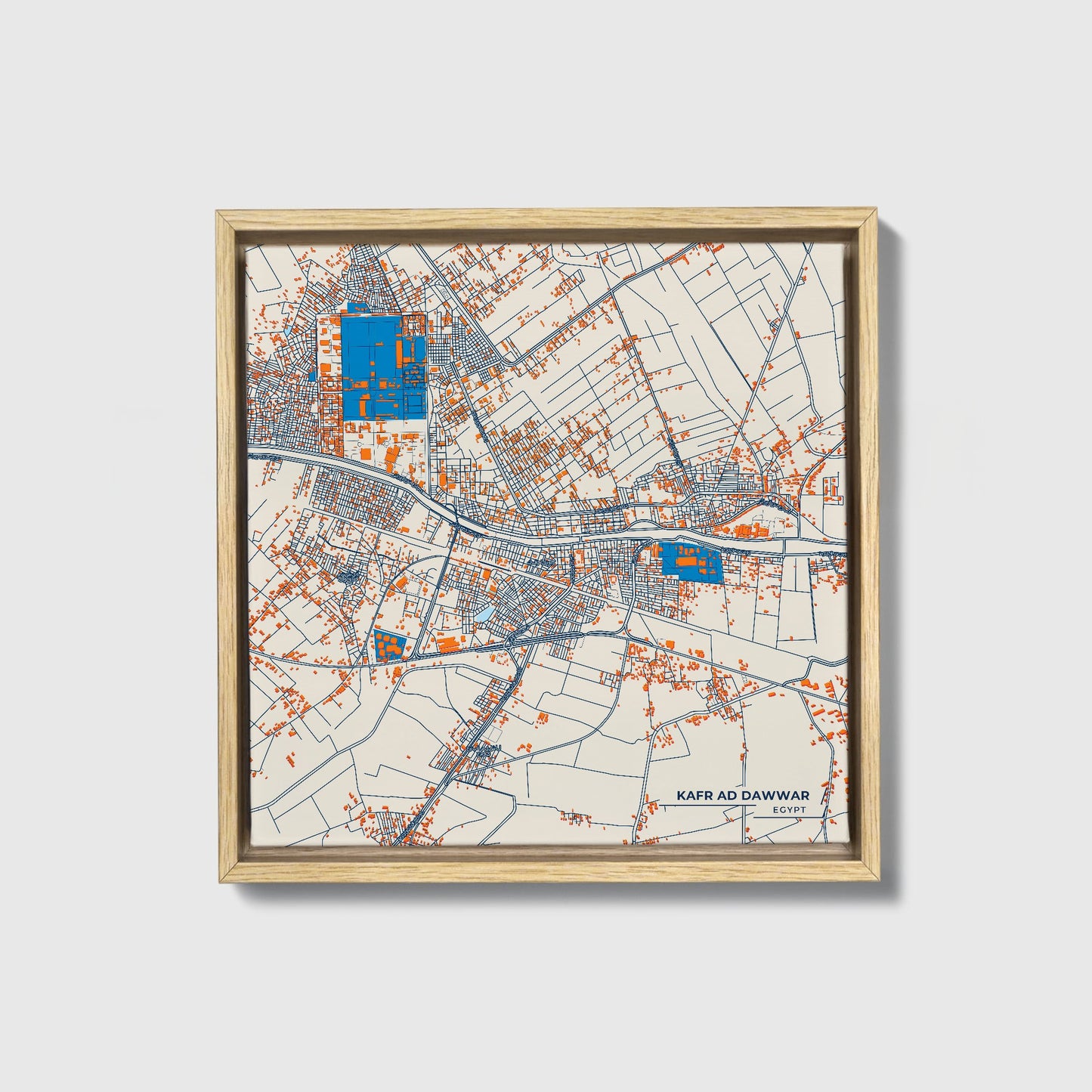 Kafr Ad Dawwar Egypt Colorful City Map Canvas Print • Natural Wooden Framed