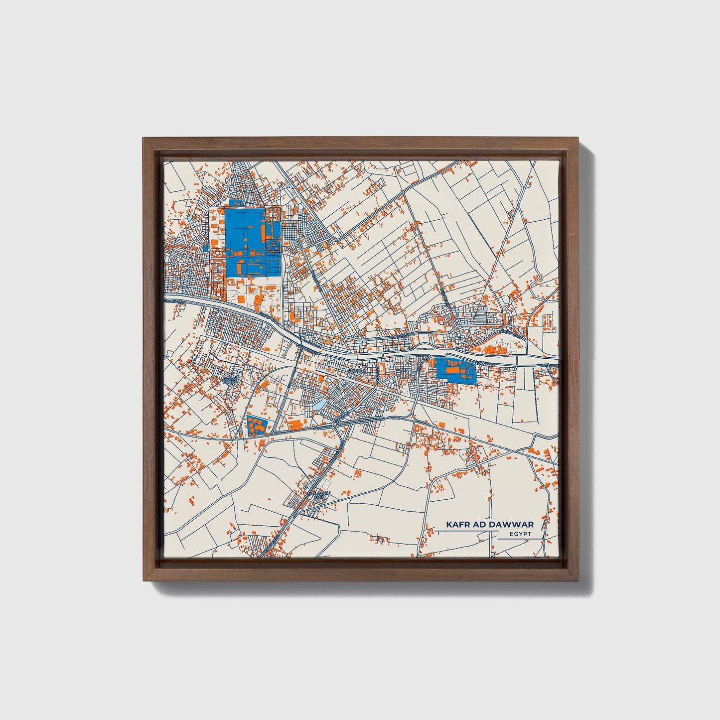 Kafr Ad Dawwar Egypt Colorful City Map Canvas Print • Dark Wooden Framed