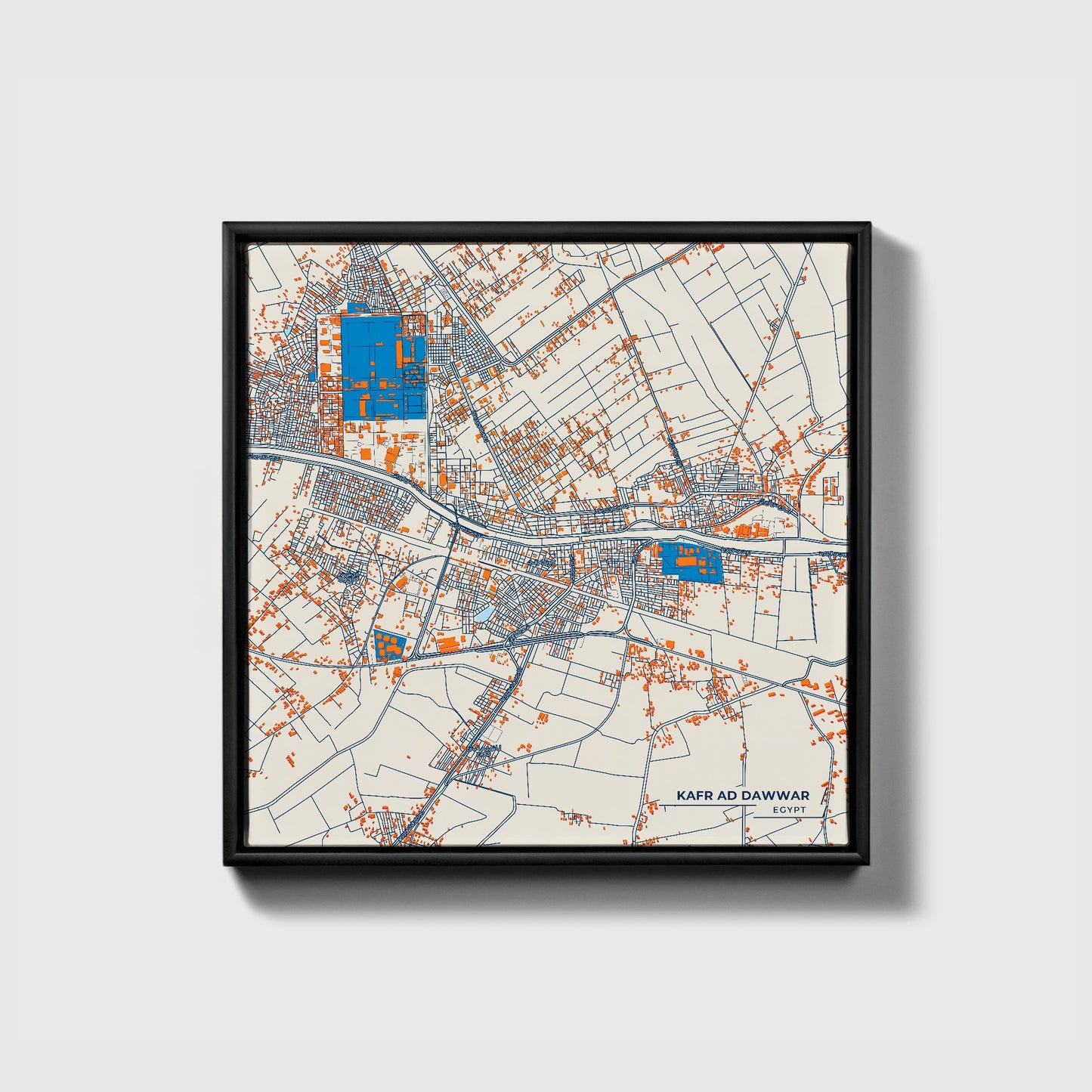 Kafr Ad Dawwar Egypt Colorful City Map Canvas Print • Black Framed