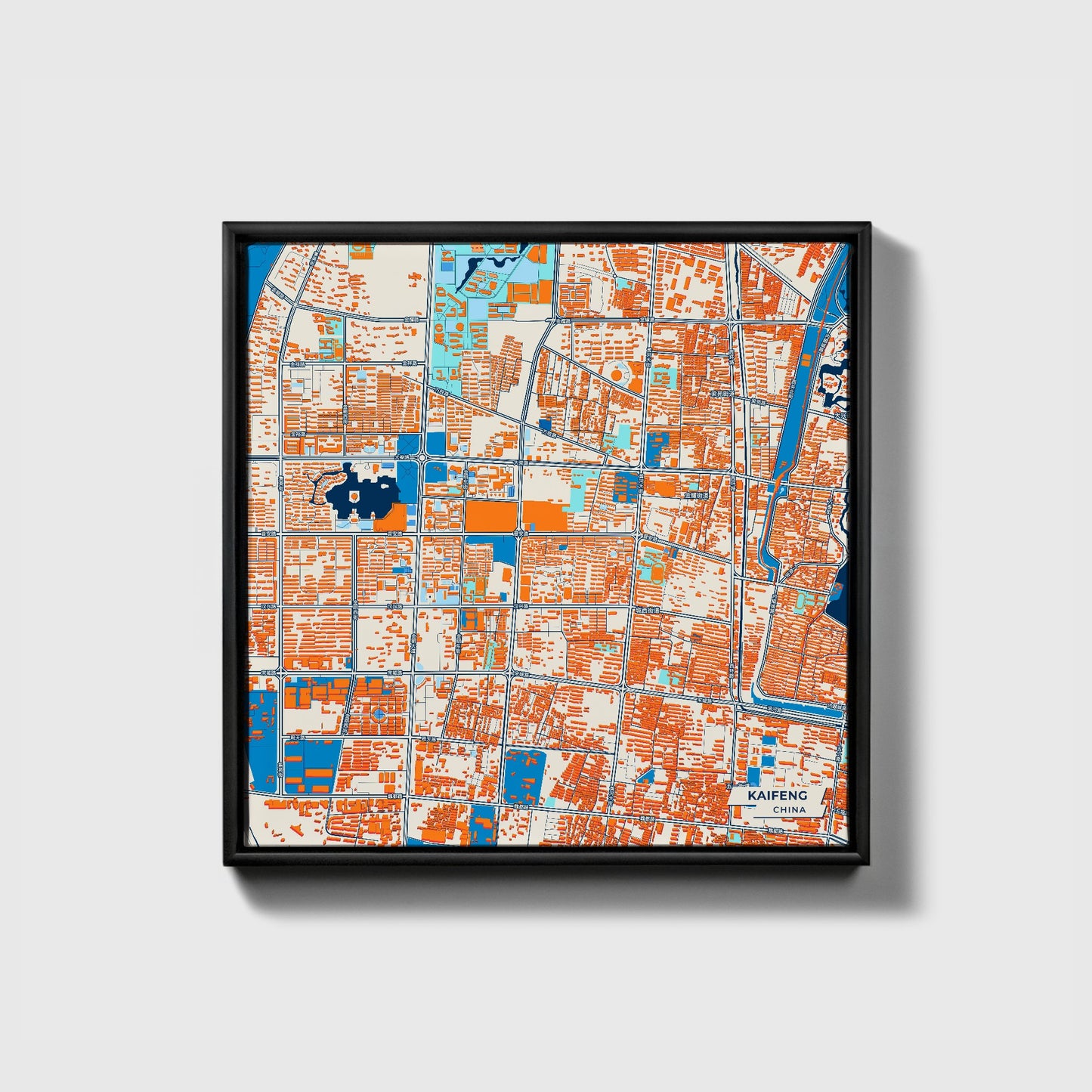 Kaifeng China Colorful City Map Canvas Print • Black Framed