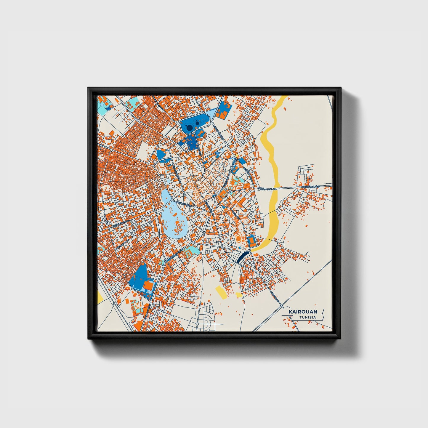 Kairouan Tunisia Colorful City Map Canvas Print • Black Framed