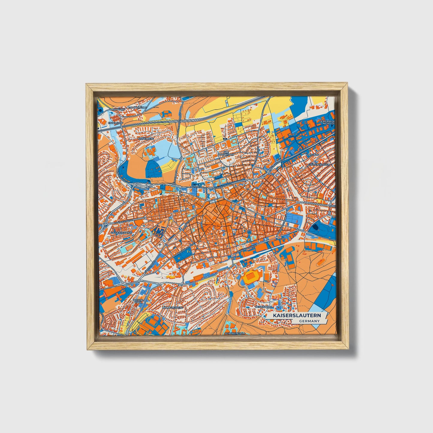 Kaiserslautern Germany Colorful City Map Canvas Print • Natural Wooden Framed