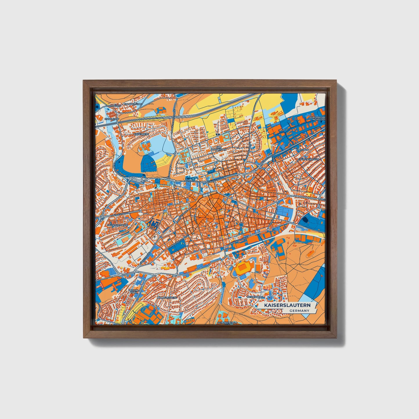 Kaiserslautern Germany Colorful City Map Canvas Print • Dark Wooden Framed