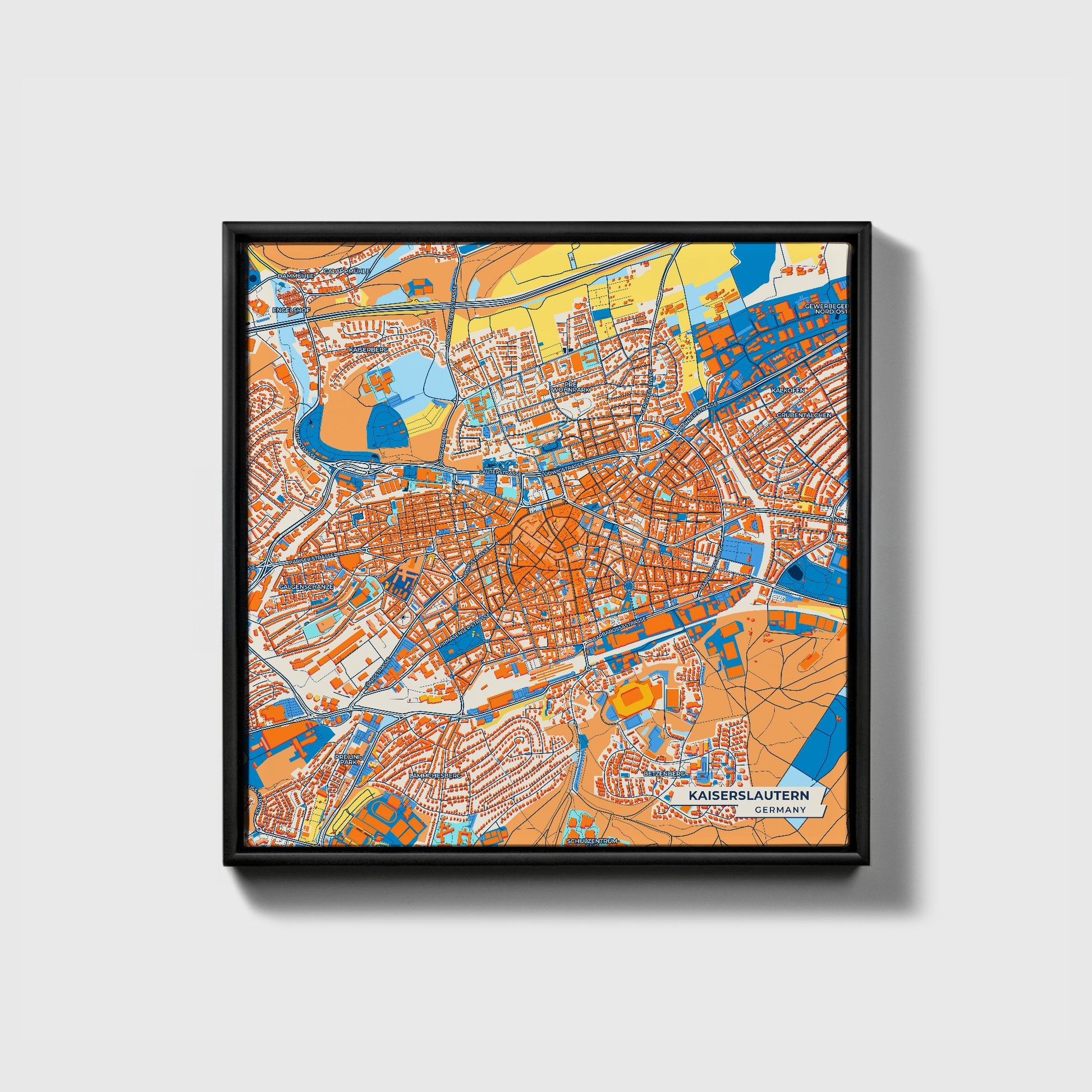Kaiserslautern Germany Colorful City Map Canvas Print • Black Framed