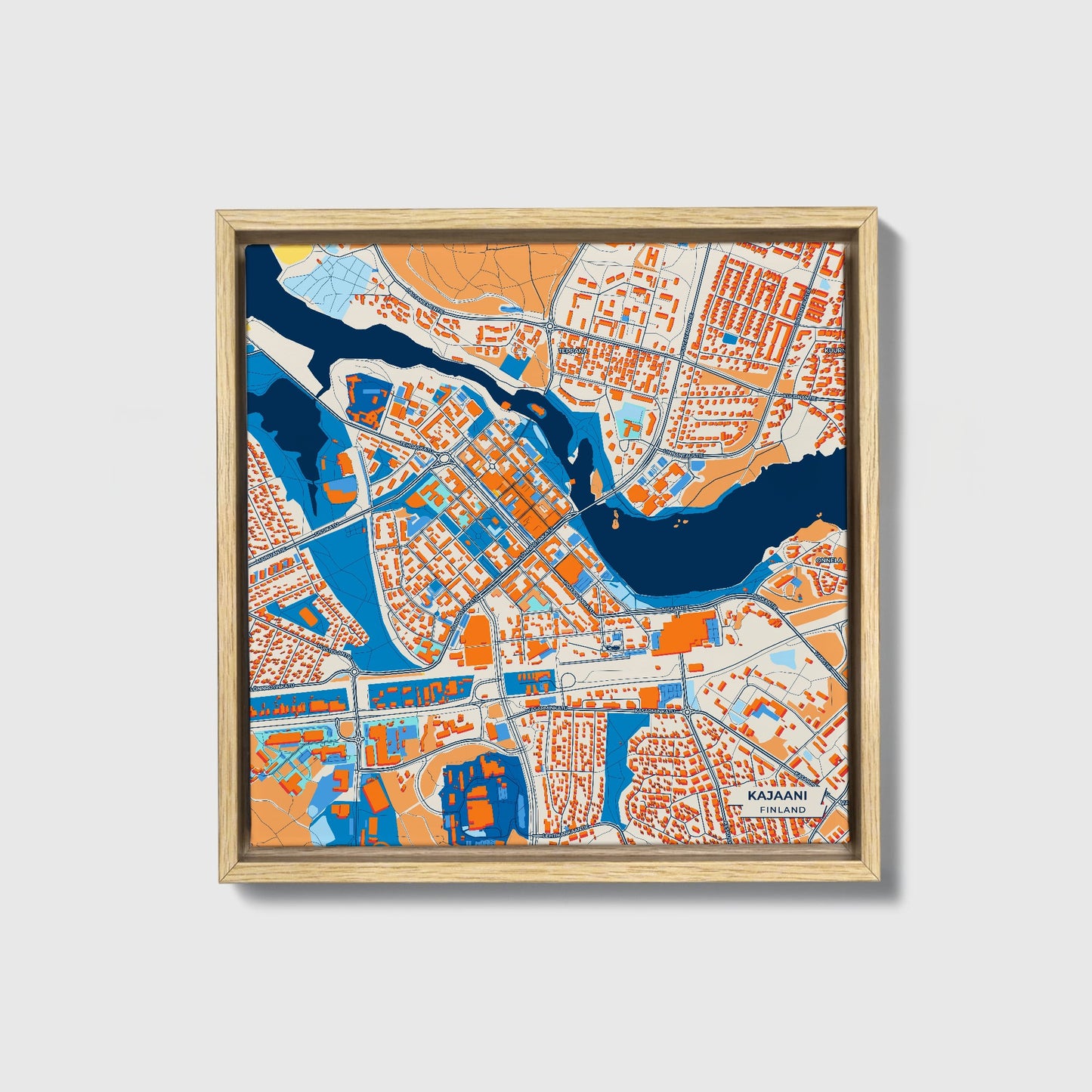Kajaani Finland Colorful City Map Canvas Print • Natural Wooden Framed