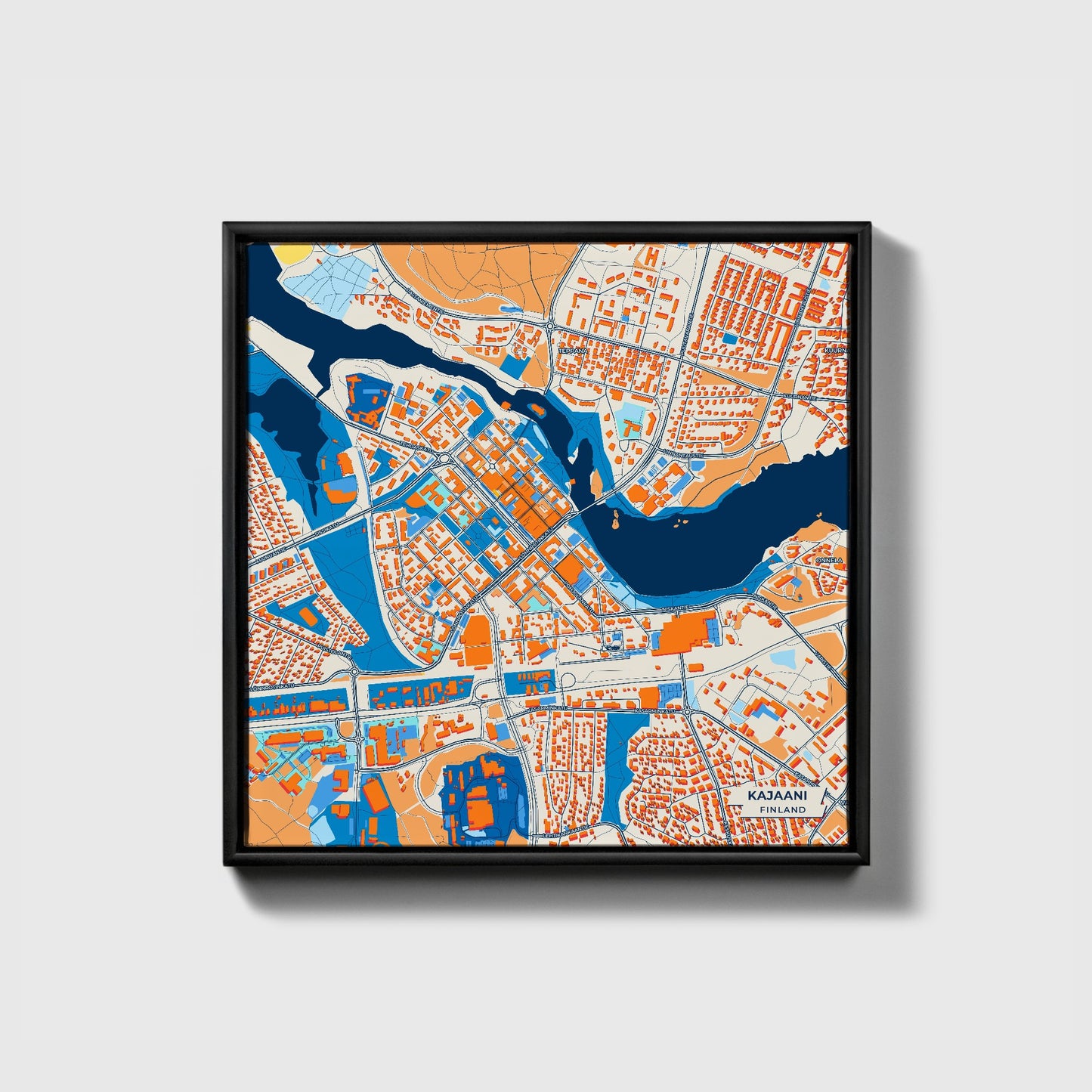 Kajaani Finland Colorful City Map Canvas Print • Black Framed