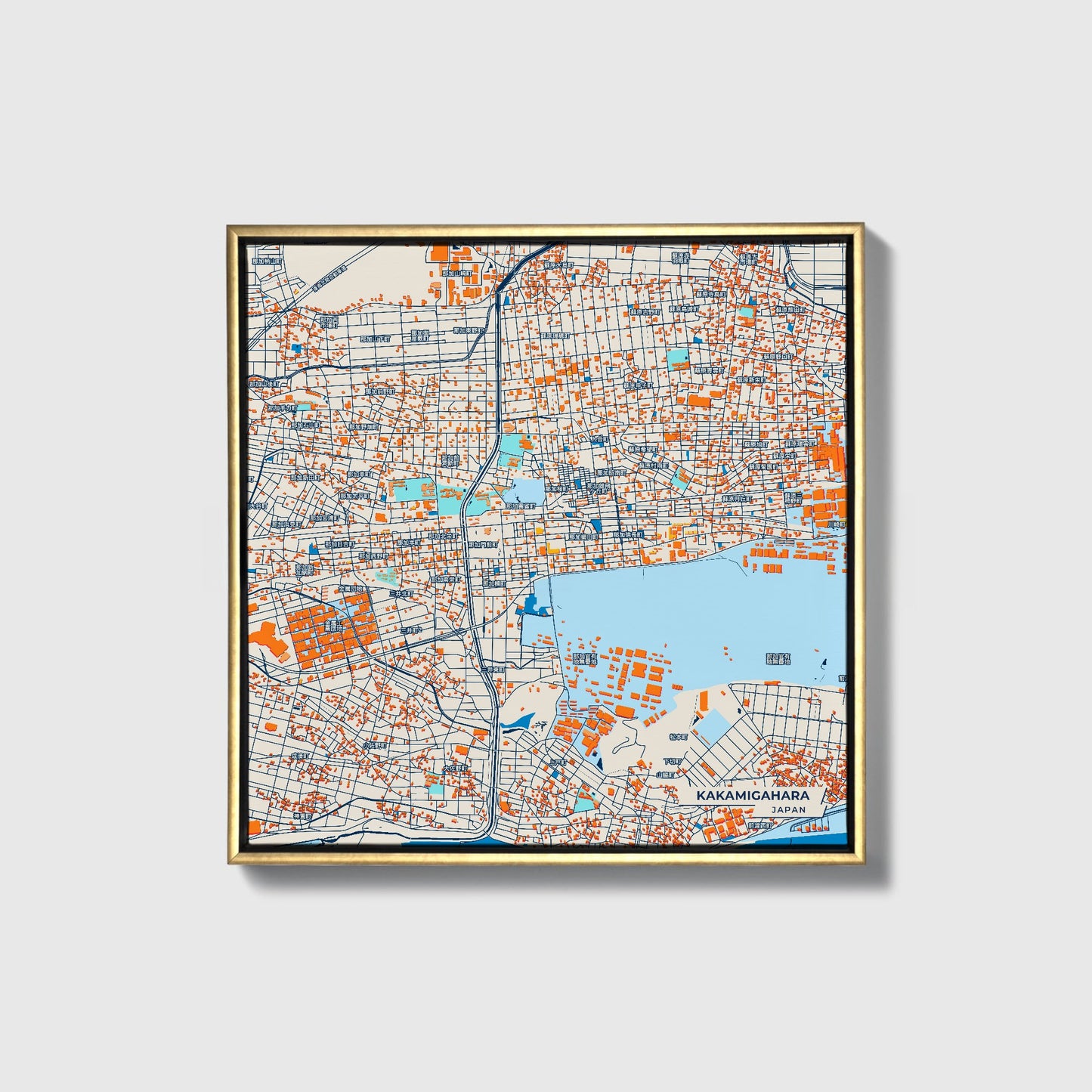 Kakamigahara Japan Colorful City Map Canvas Print • Gold Framed