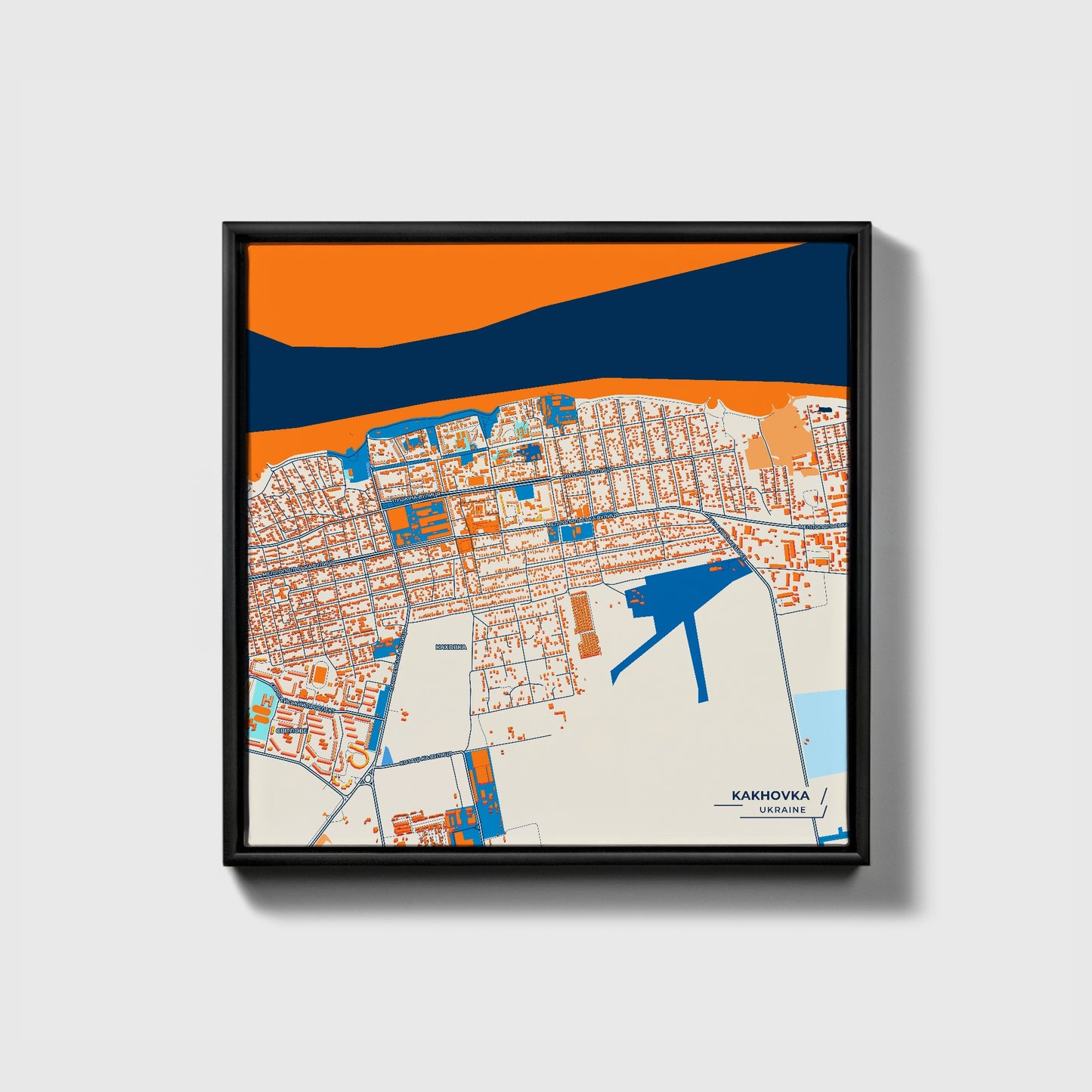 Каховка Ukraine Colorful City Map Canvas Print • Black Framed
