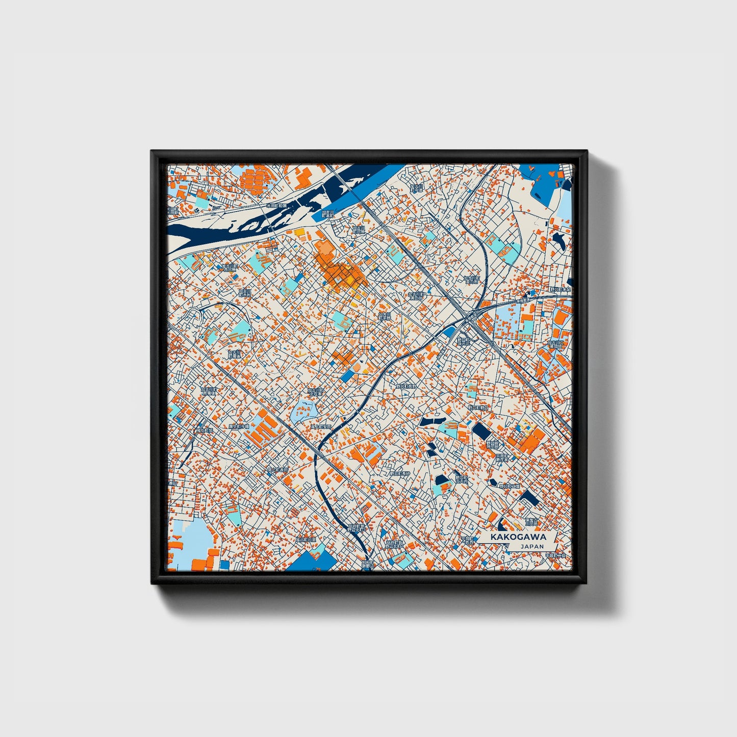 Kakogawa Japan Colorful City Map Canvas Print • Black Framed