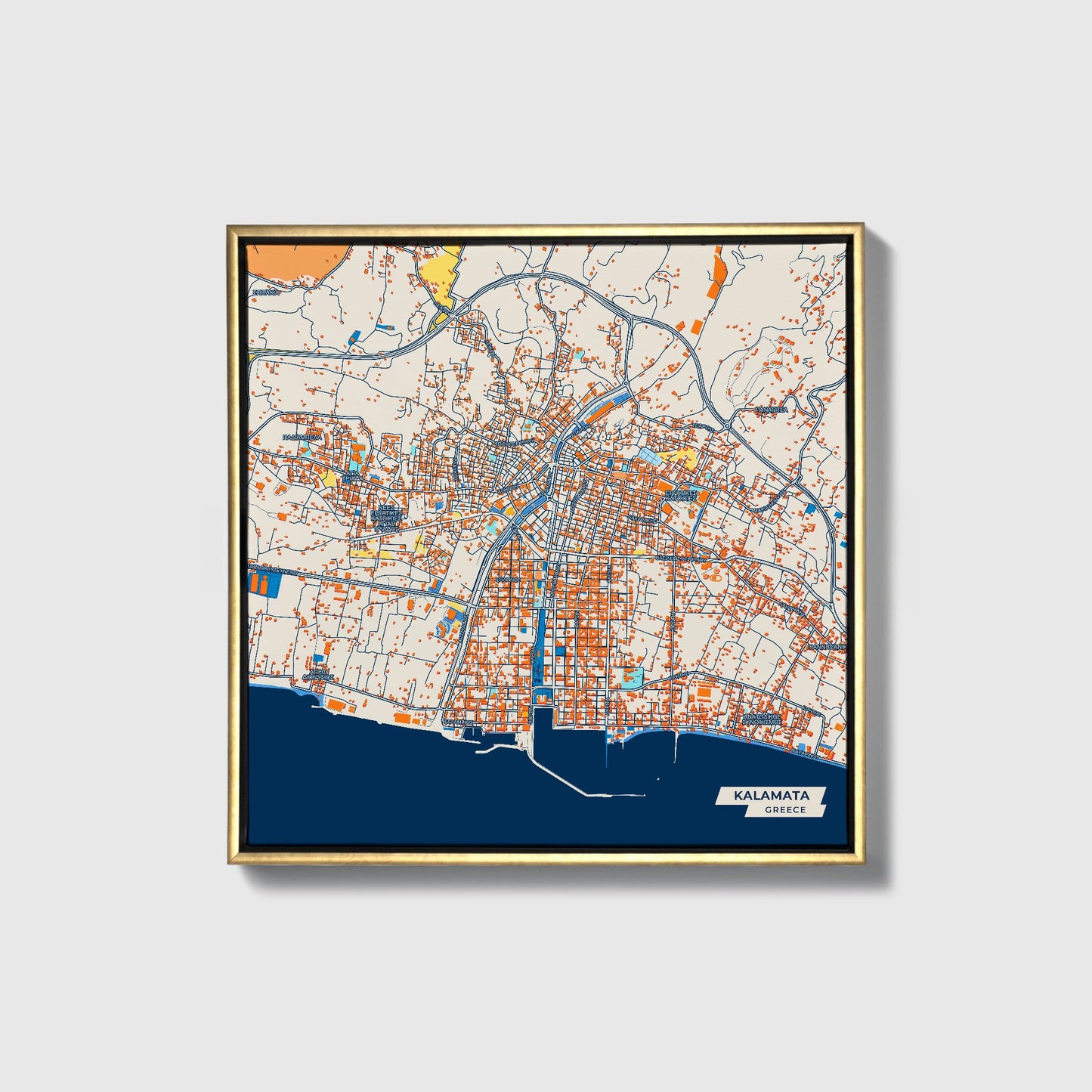 Καλαματα Greece Colorful City Map Canvas Print • Gold Framed