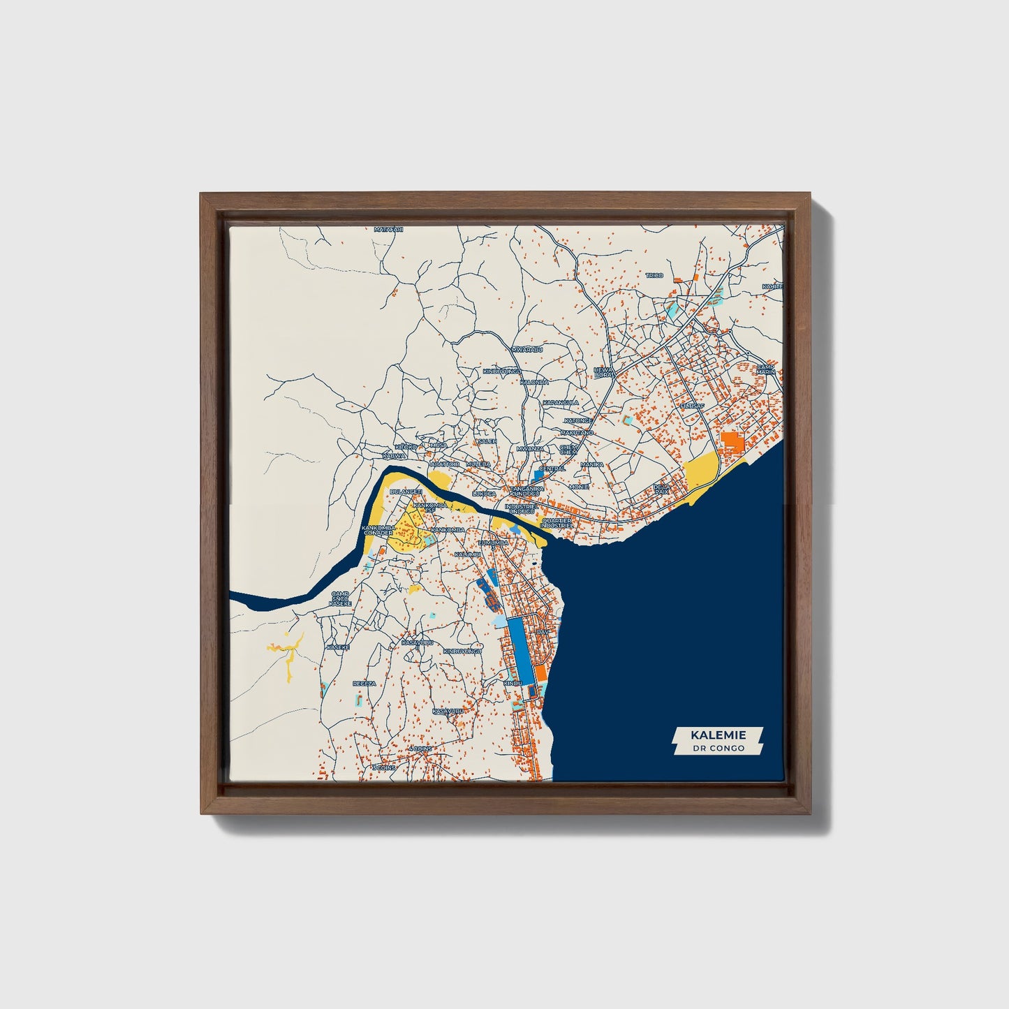 Kalemie Dr Congo Colorful City Map Canvas Print • Dark Wooden Framed