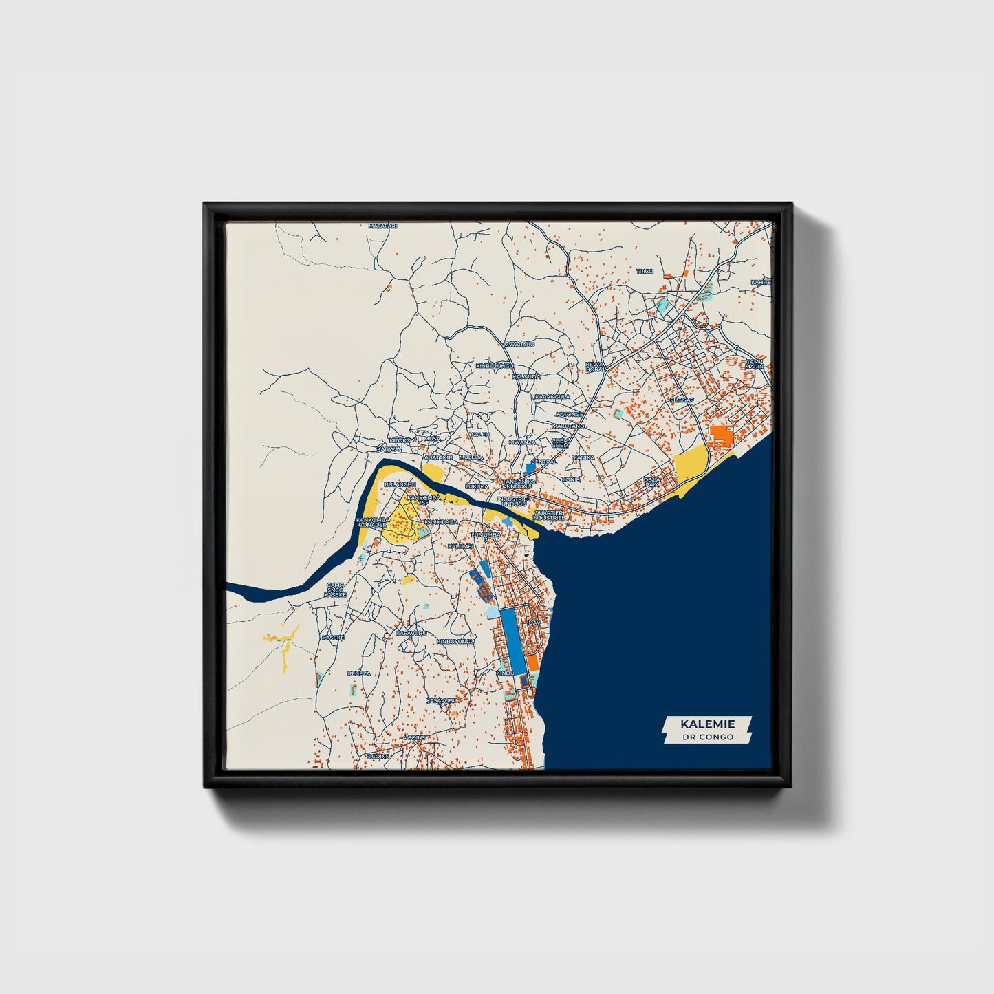 Kalemie Dr Congo Colorful City Map Canvas Print • Black Framed