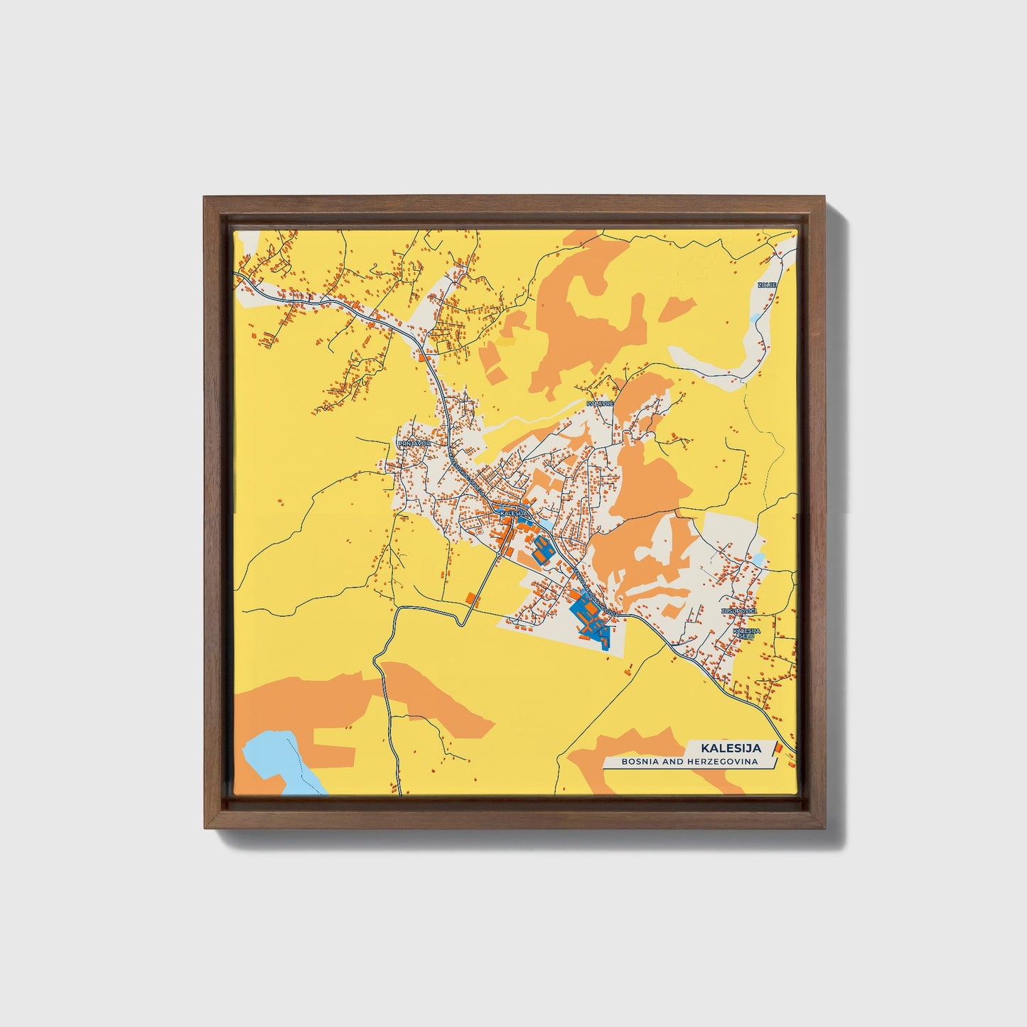 Kalesija Bosnia And Herzegovina Colorful City Map Canvas Print • Dark Wooden Framed