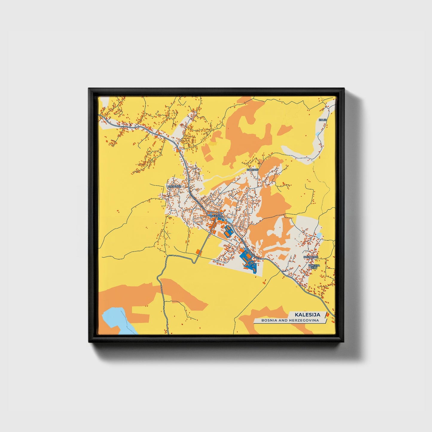 Kalesija Bosnia And Herzegovina Colorful City Map Canvas Print • Black Framed