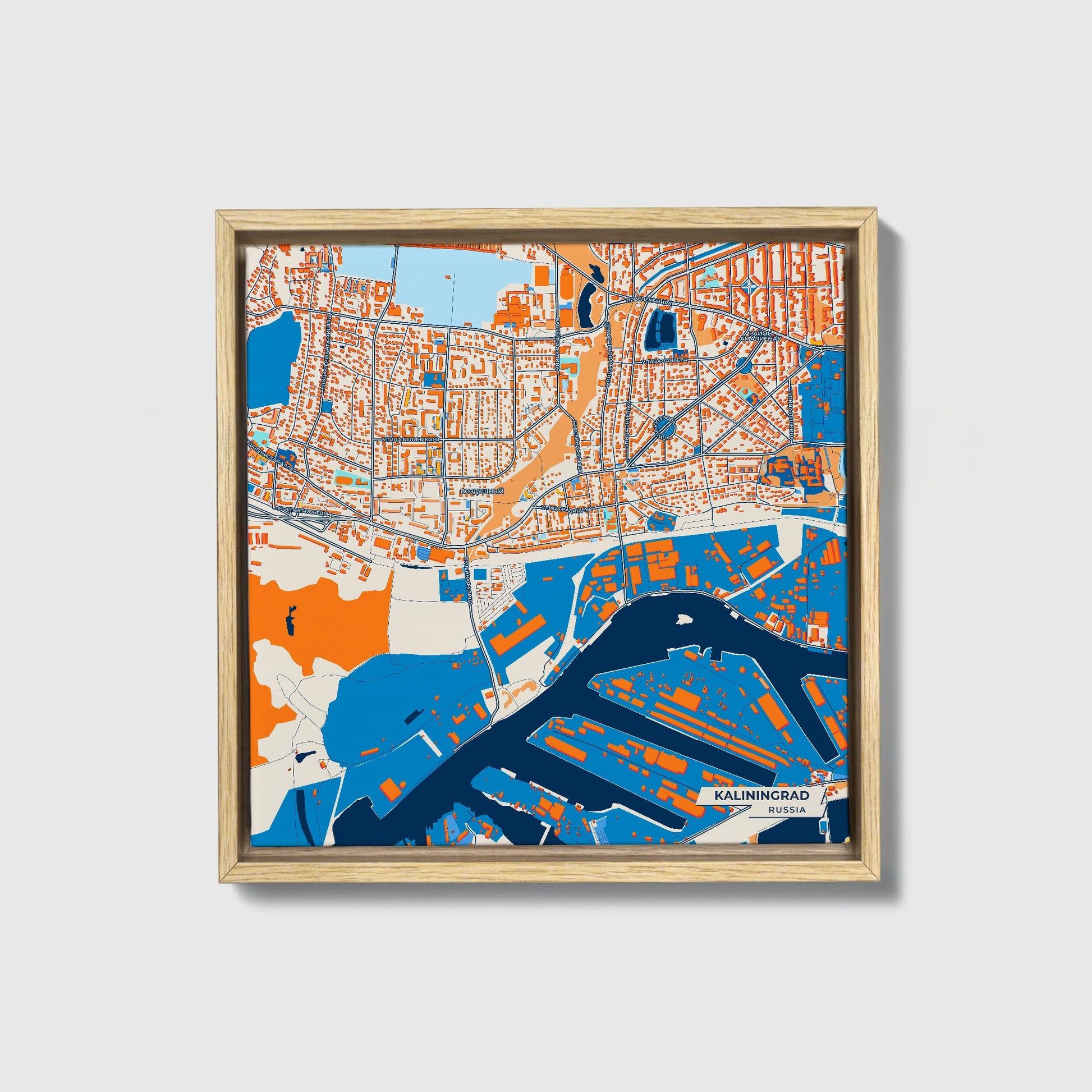 Калининград Russia Colorful City Map Canvas Print • Natural Wooden Framed