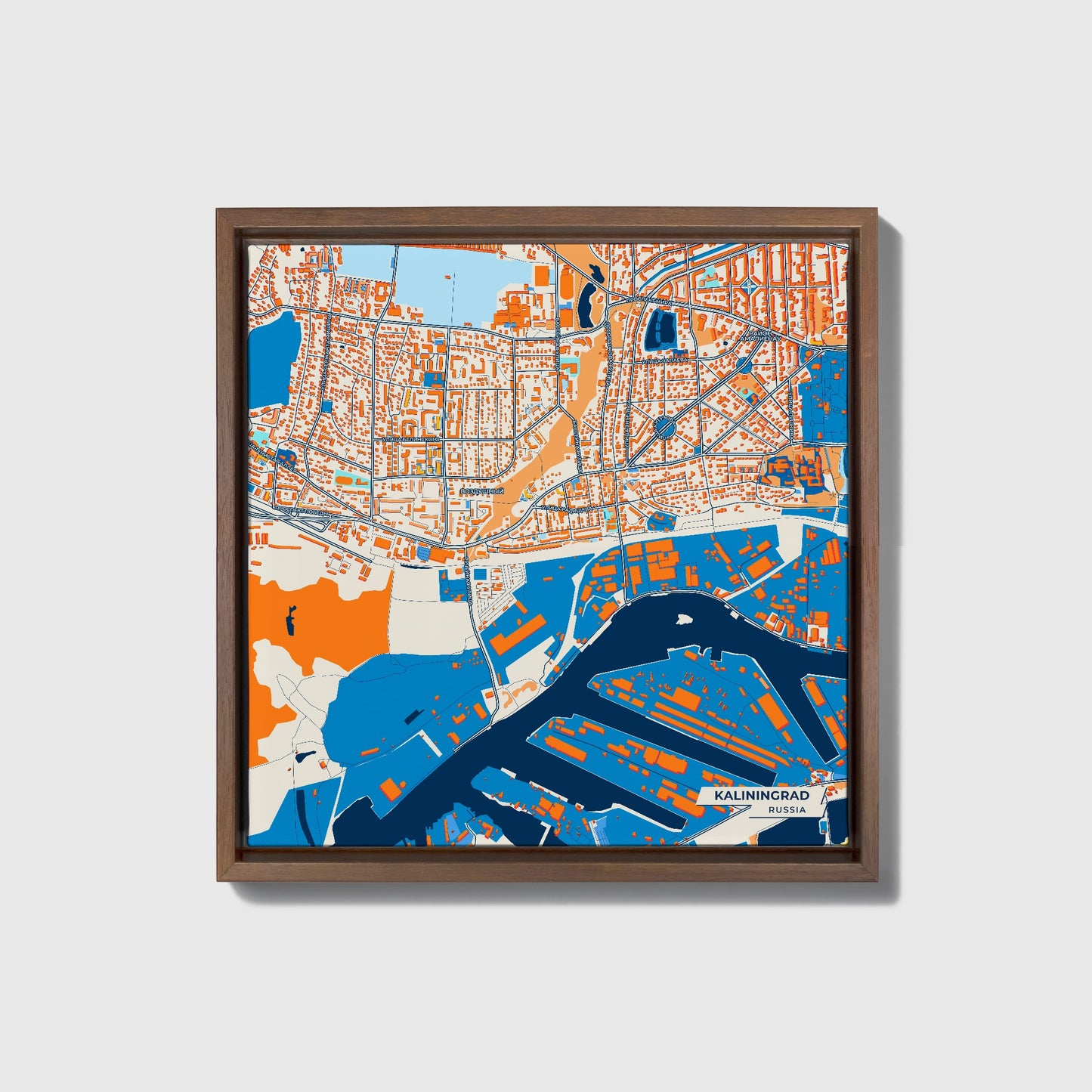 Калининград Russia Colorful City Map Canvas Print • Dark Wooden Framed