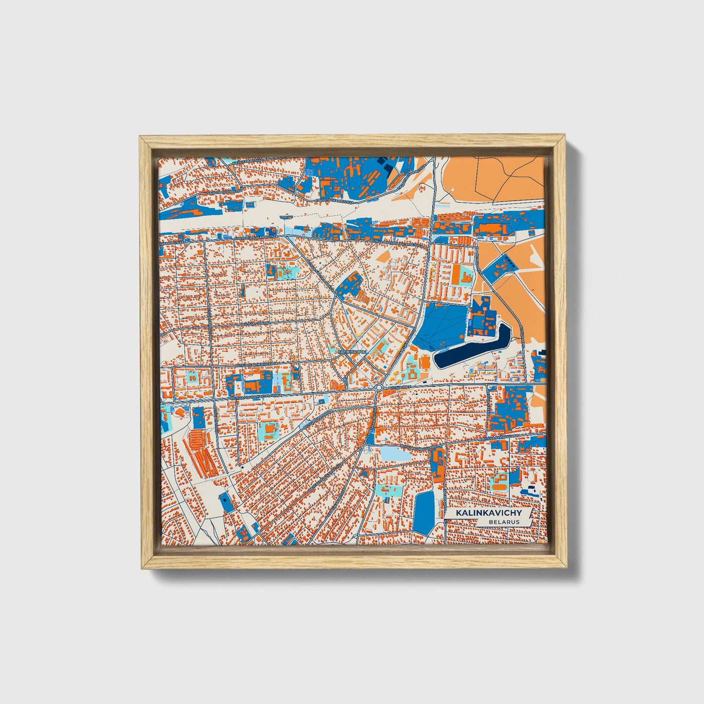 Калінкавічы Belarus Colorful City Map Canvas Print • Natural Wooden Framed