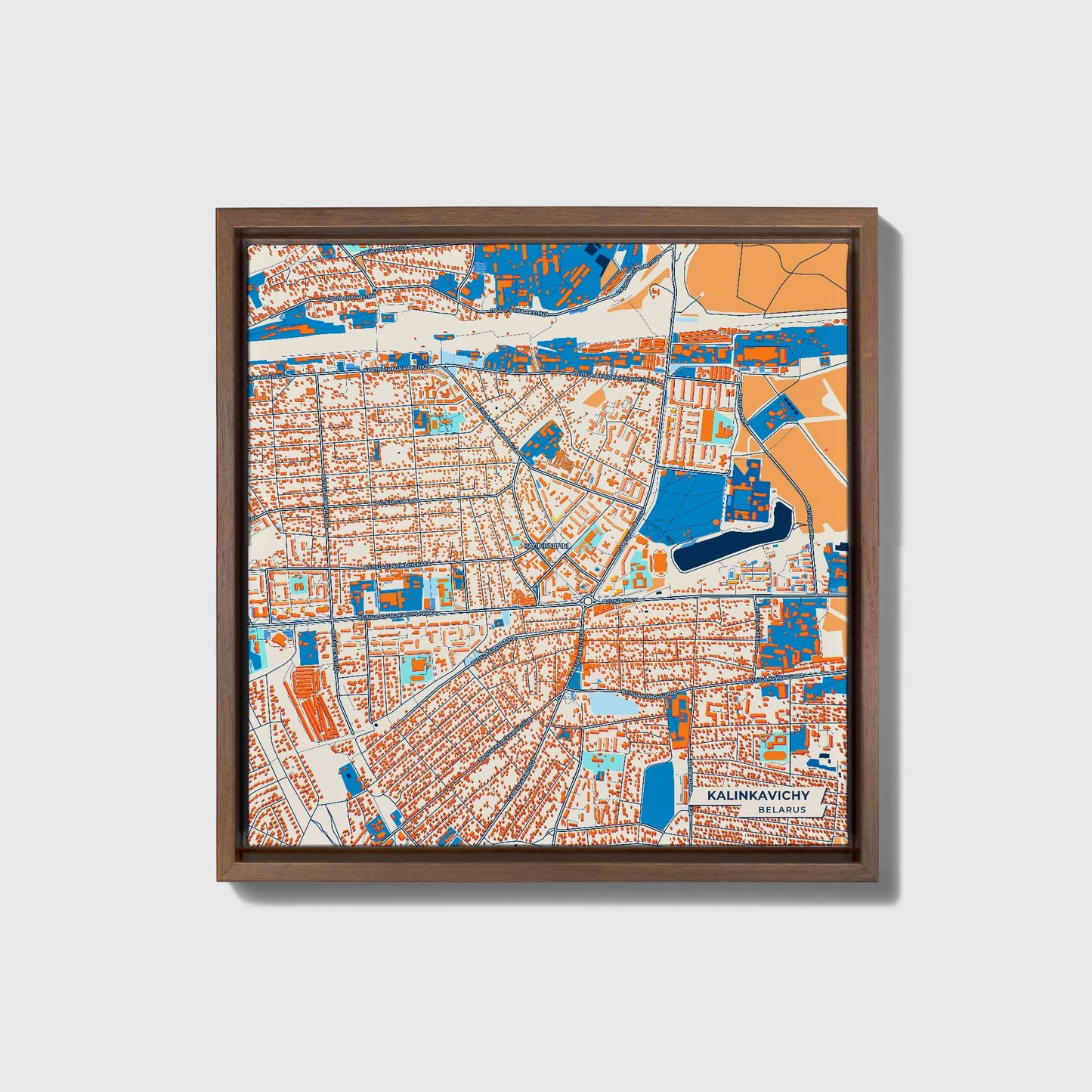 Калінкавічы Belarus Colorful City Map Canvas Print • Dark Wooden Framed