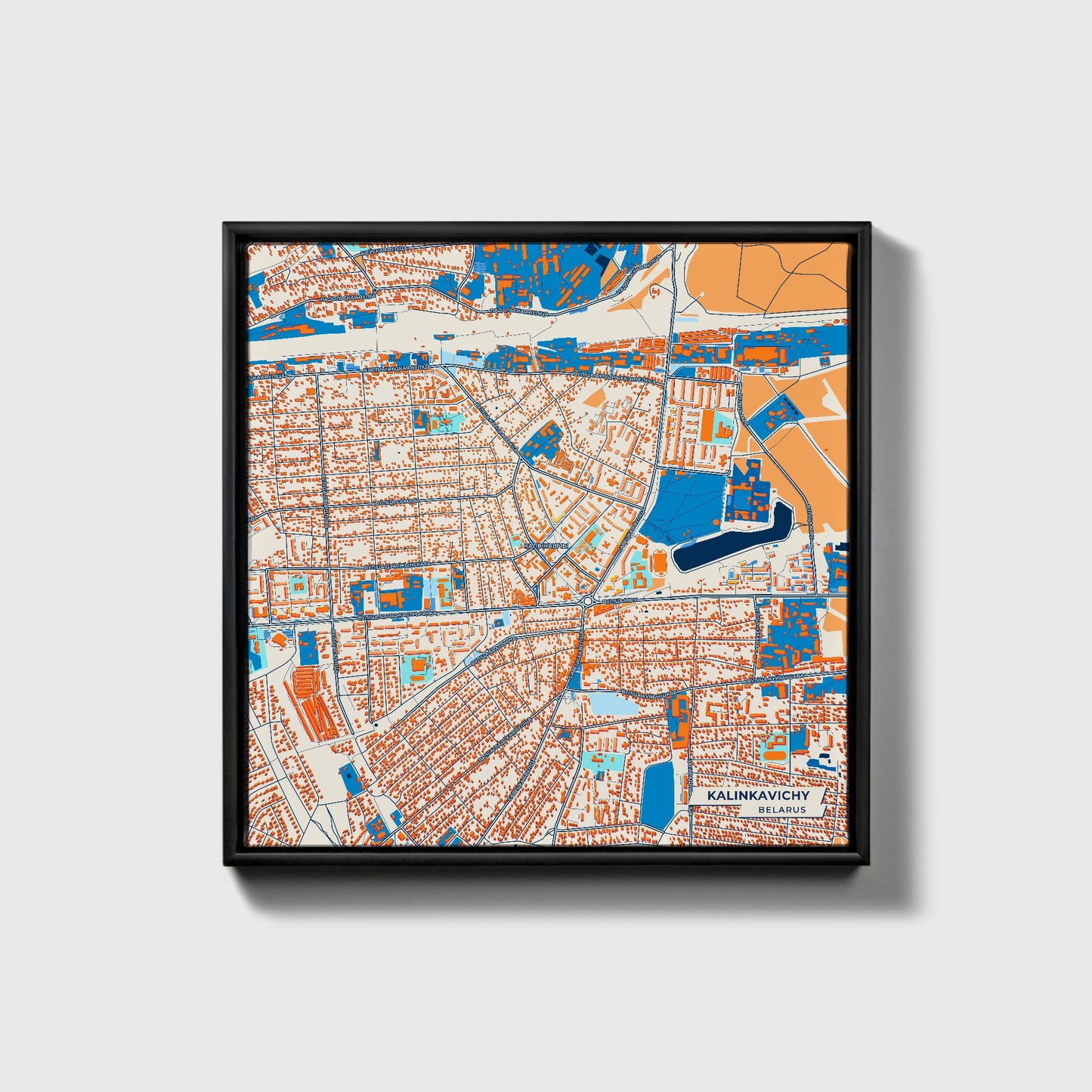 Калінкавічы Belarus Colorful City Map Canvas Print • Black Framed
