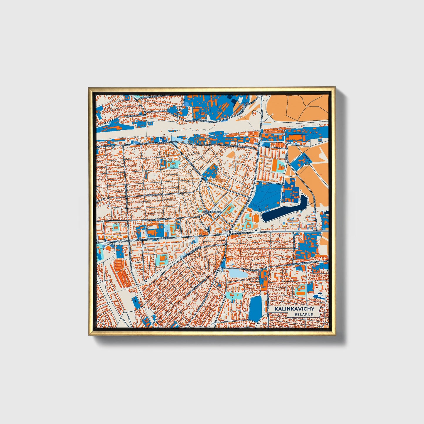 Калінкавічы Belarus Colorful City Map Canvas Print • Gold Framed