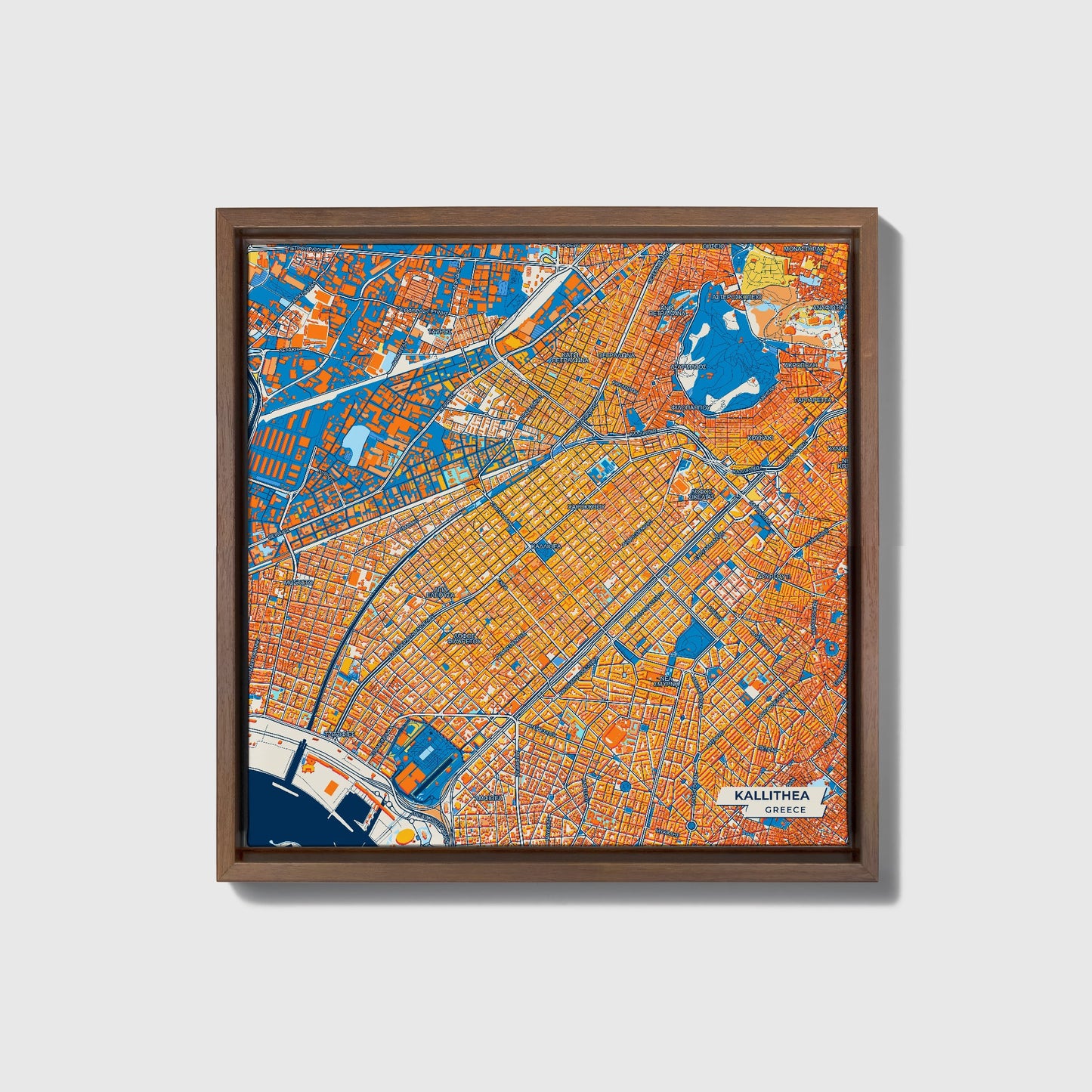Καλλιθεα Greece Colorful City Map Canvas Print • Dark Wooden Framed