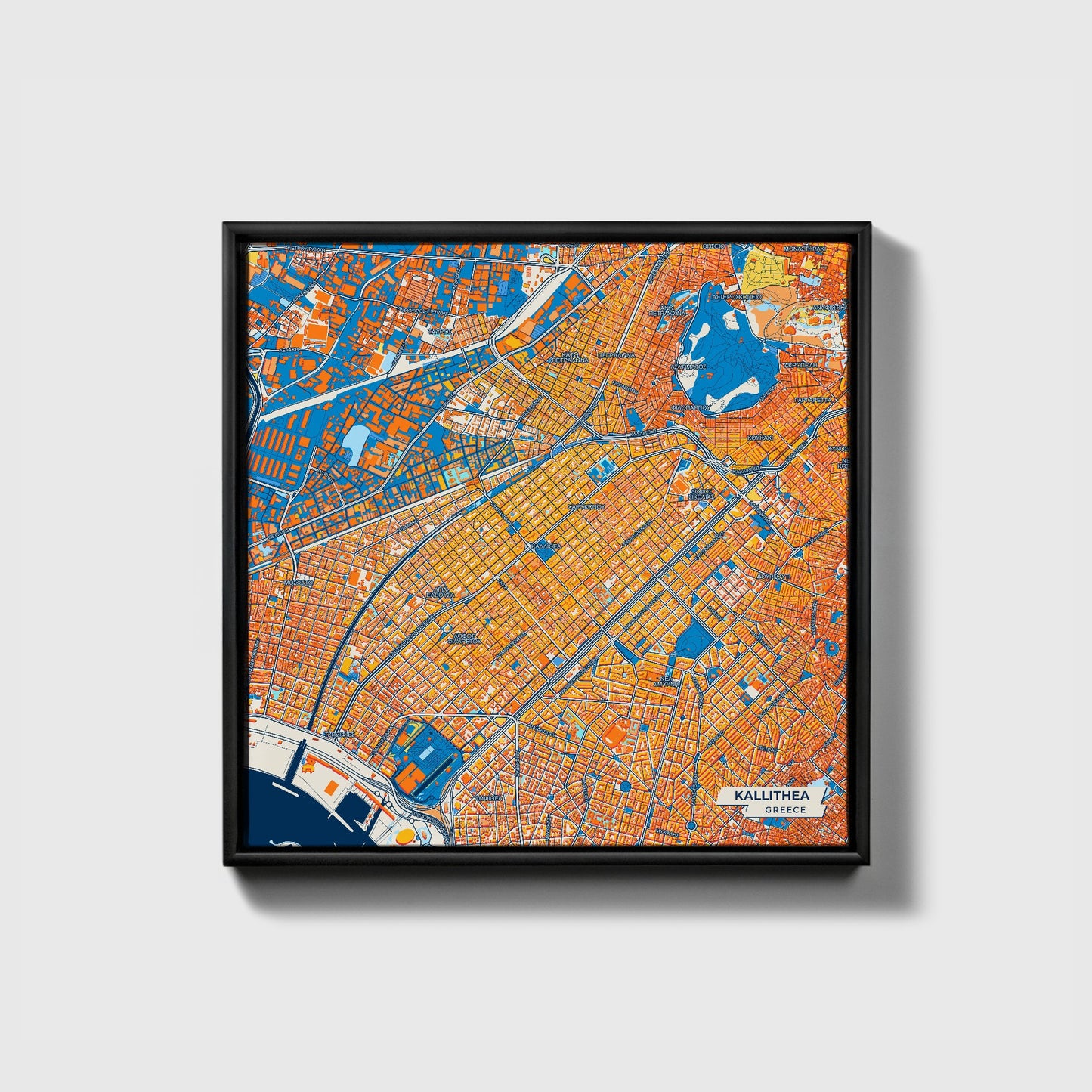 Καλλιθεα Greece Colorful City Map Canvas Print • Black Framed