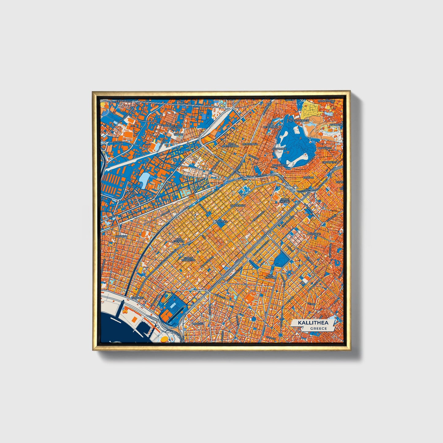 Καλλιθεα Greece Colorful City Map Canvas Print • Gold Framed
