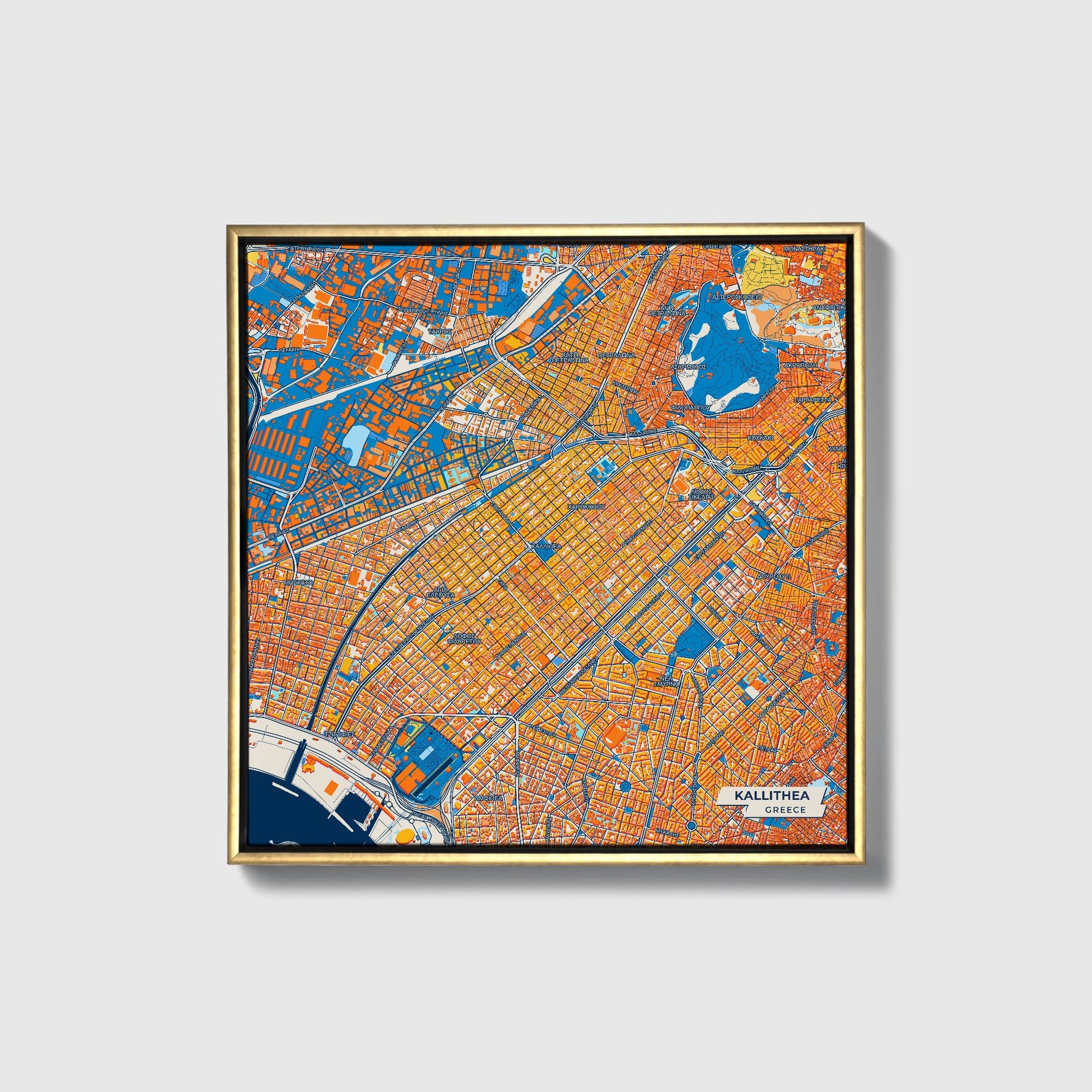 Καλλιθεα Greece Colorful City Map Canvas Print • Gold Framed
