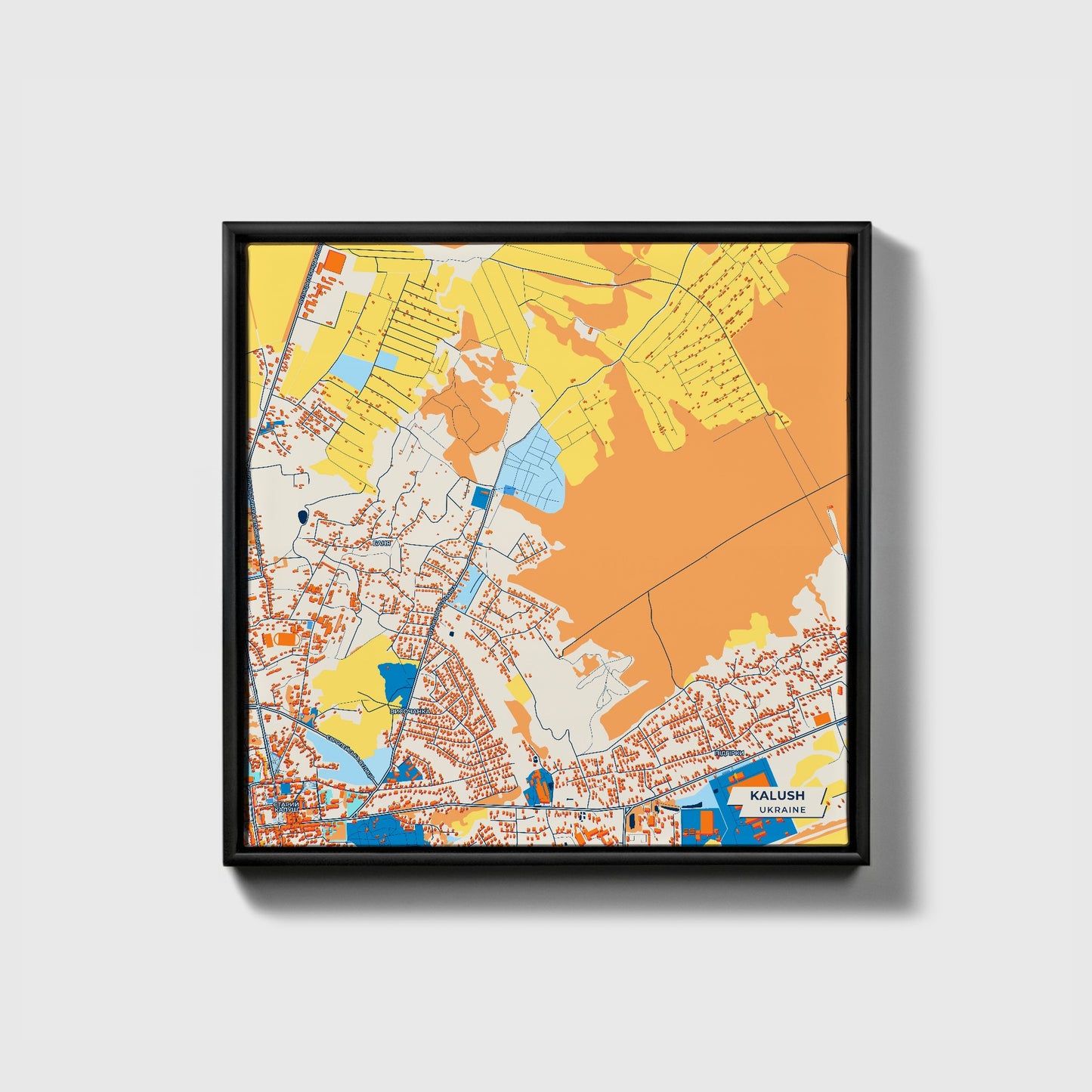 Калуш Ukraine Colorful City Map Canvas Print • Black Framed