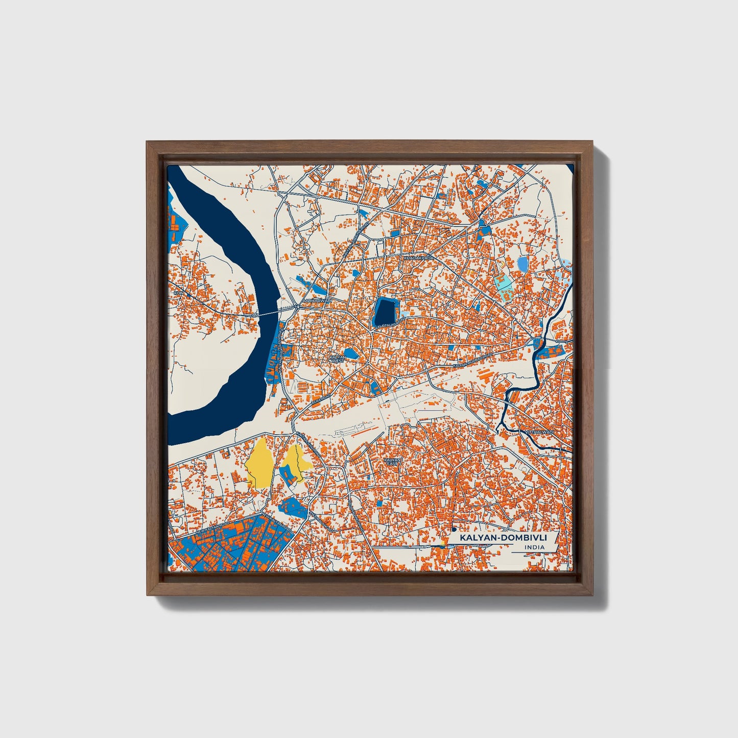 Kalyan-Dombivli India Colorful City Map Canvas Print • Dark Wooden Framed