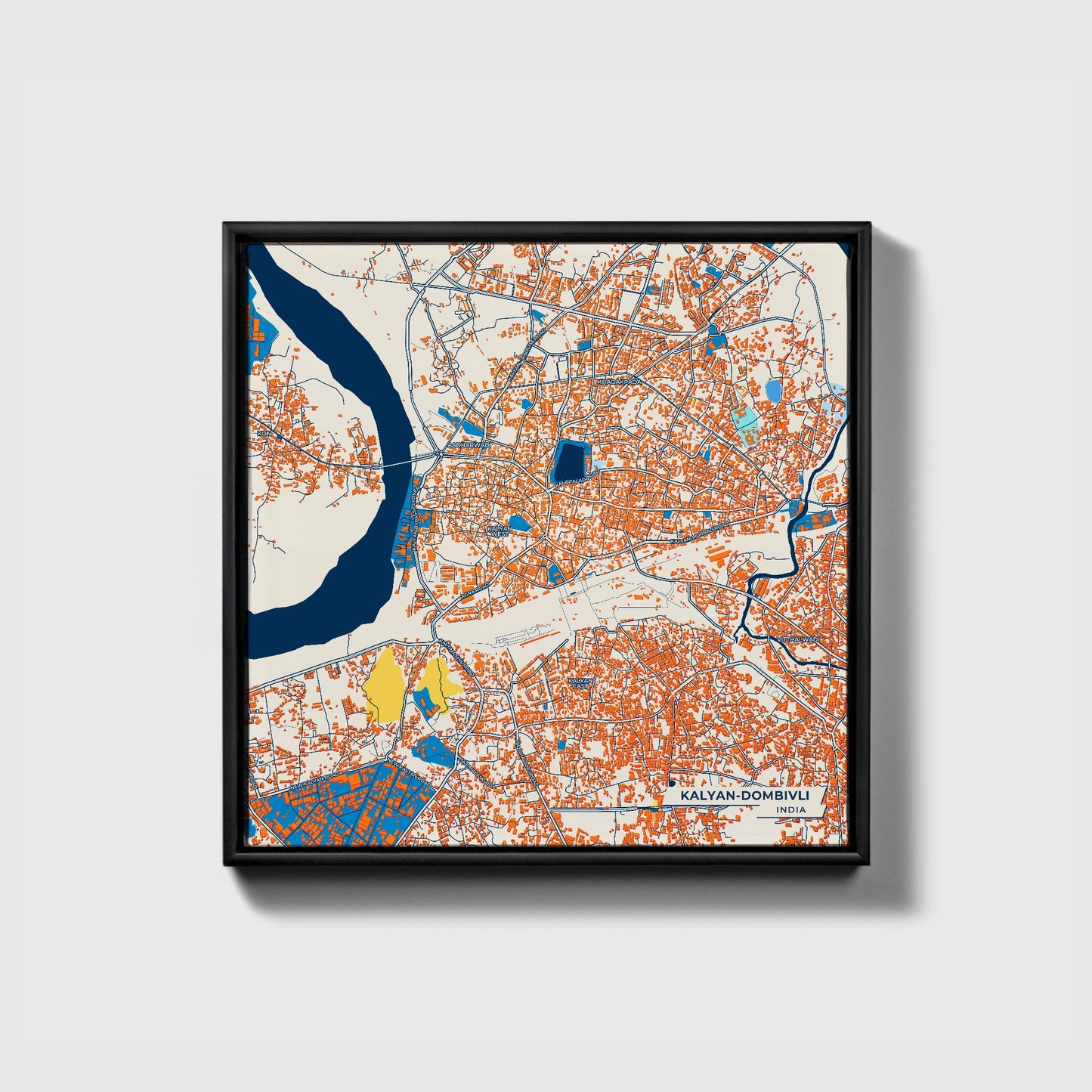 Kalyan-Dombivli India Colorful City Map Canvas Print • Black Framed
