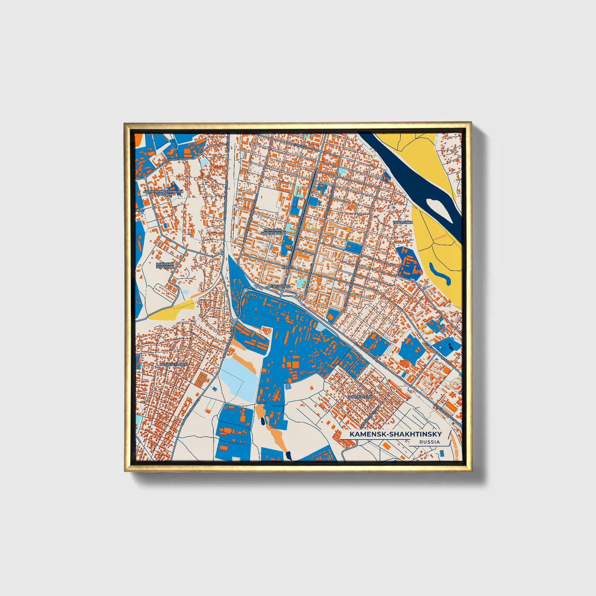 Каменск-Шахтинский Russia Colorful City Map Canvas Print • Gold Framed