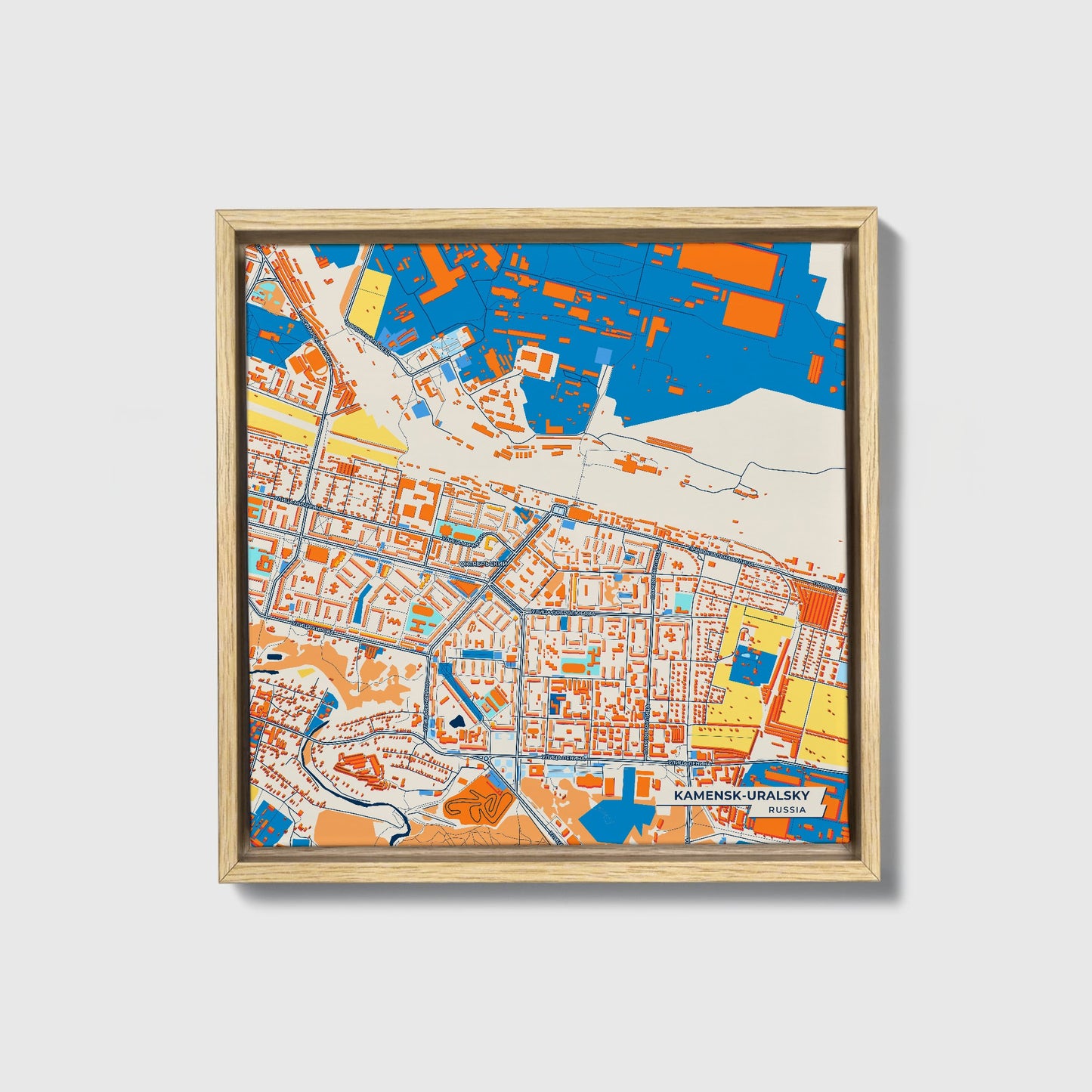 Каменск-Уральский Russia Colorful City Map Canvas Print • Natural Wooden Framed