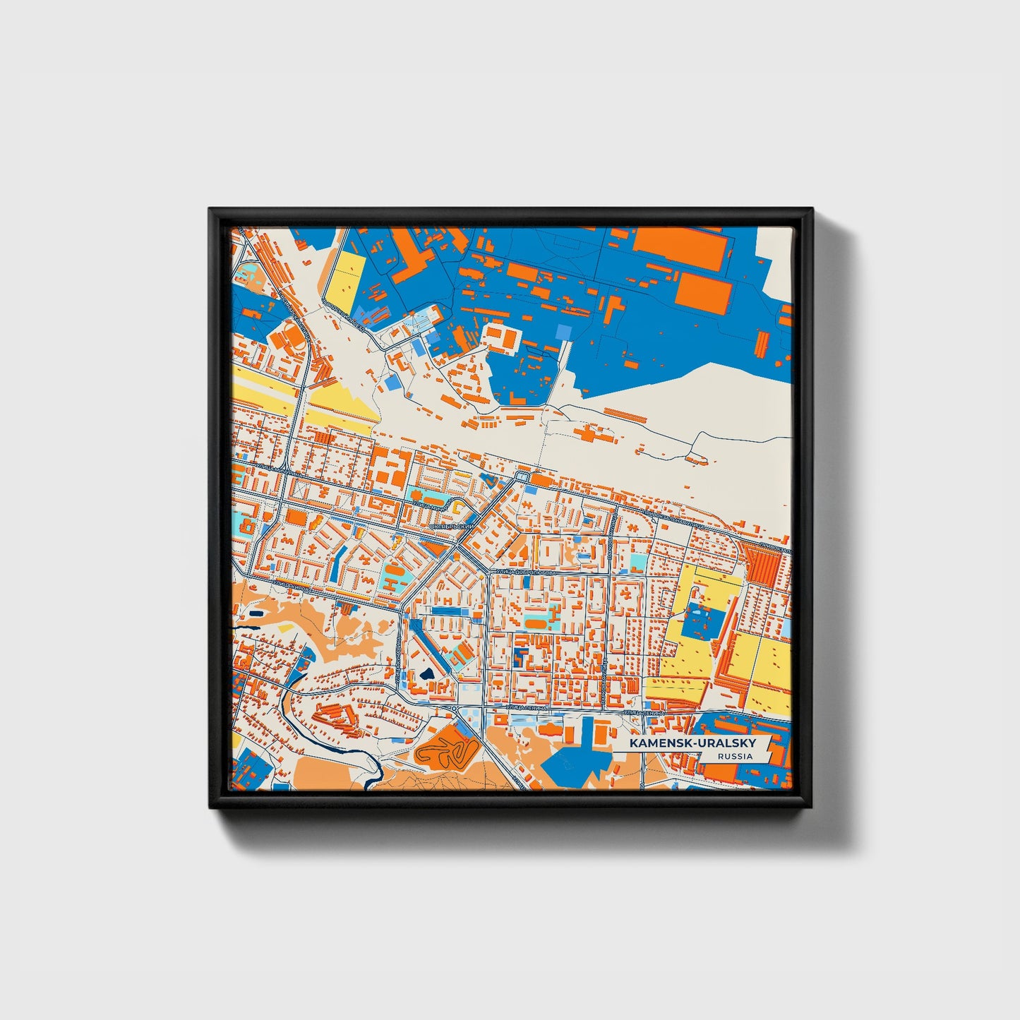 Каменск-Уральский Russia Colorful City Map Canvas Print • Black Framed