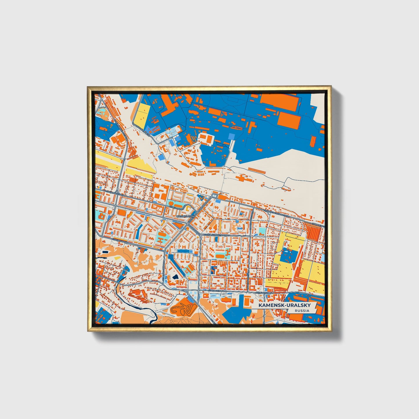 Каменск-Уральский Russia Colorful City Map Canvas Print • Gold Framed