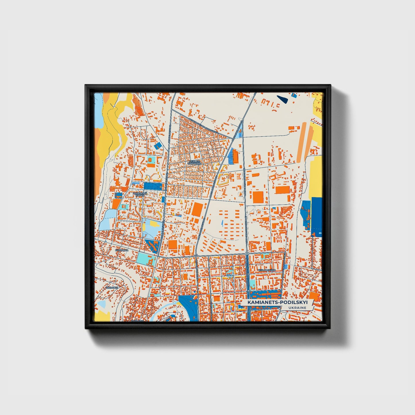 Камянець-Подільський Ukraine Colorful City Map Canvas Print • Black Framed