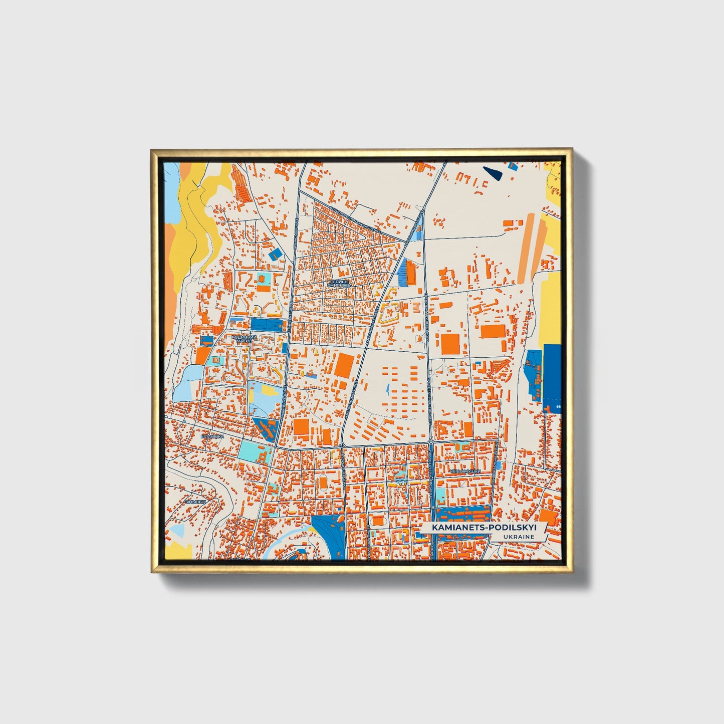 Камянець-Подільський Ukraine Colorful City Map Canvas Print • Gold Framed