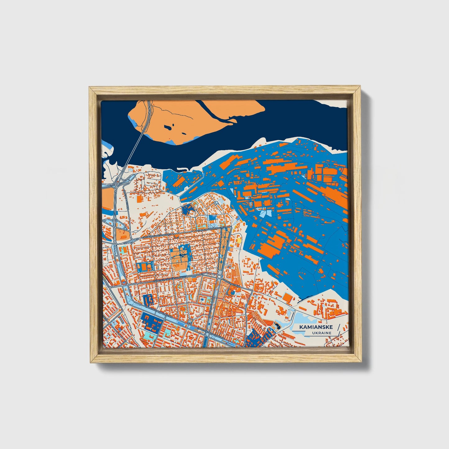 Камянське Ukraine Colorful City Map Canvas Print • Natural Wooden Framed