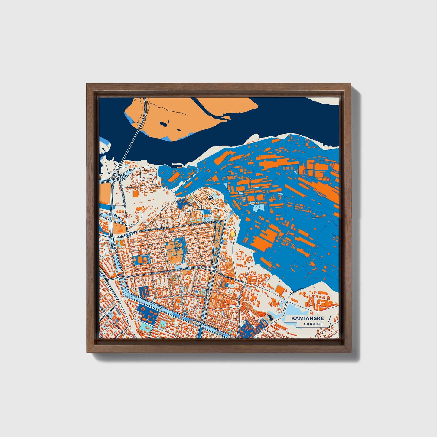 Камянське Ukraine Colorful City Map Canvas Print • Dark Wooden Framed