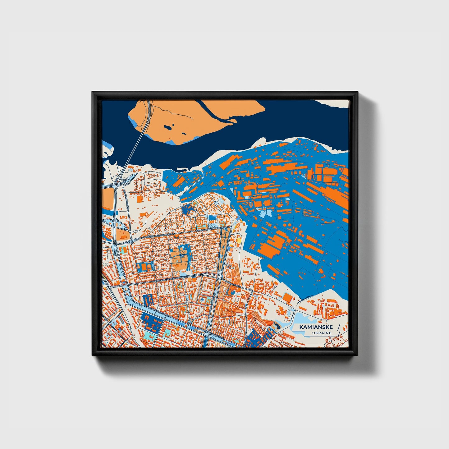 Камянське Ukraine Colorful City Map Canvas Print • Black Framed