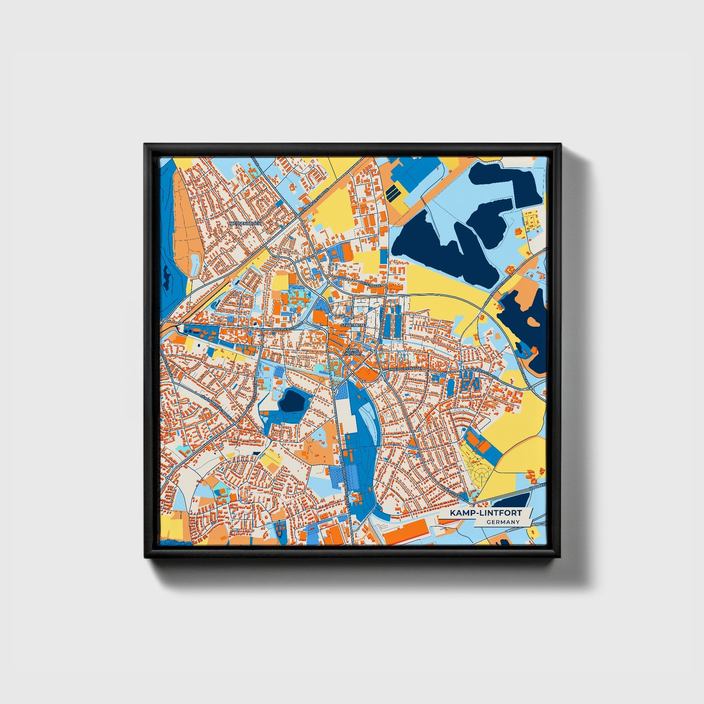 Kamp-Lintfort Germany Colorful City Map Canvas Print • Black Framed
