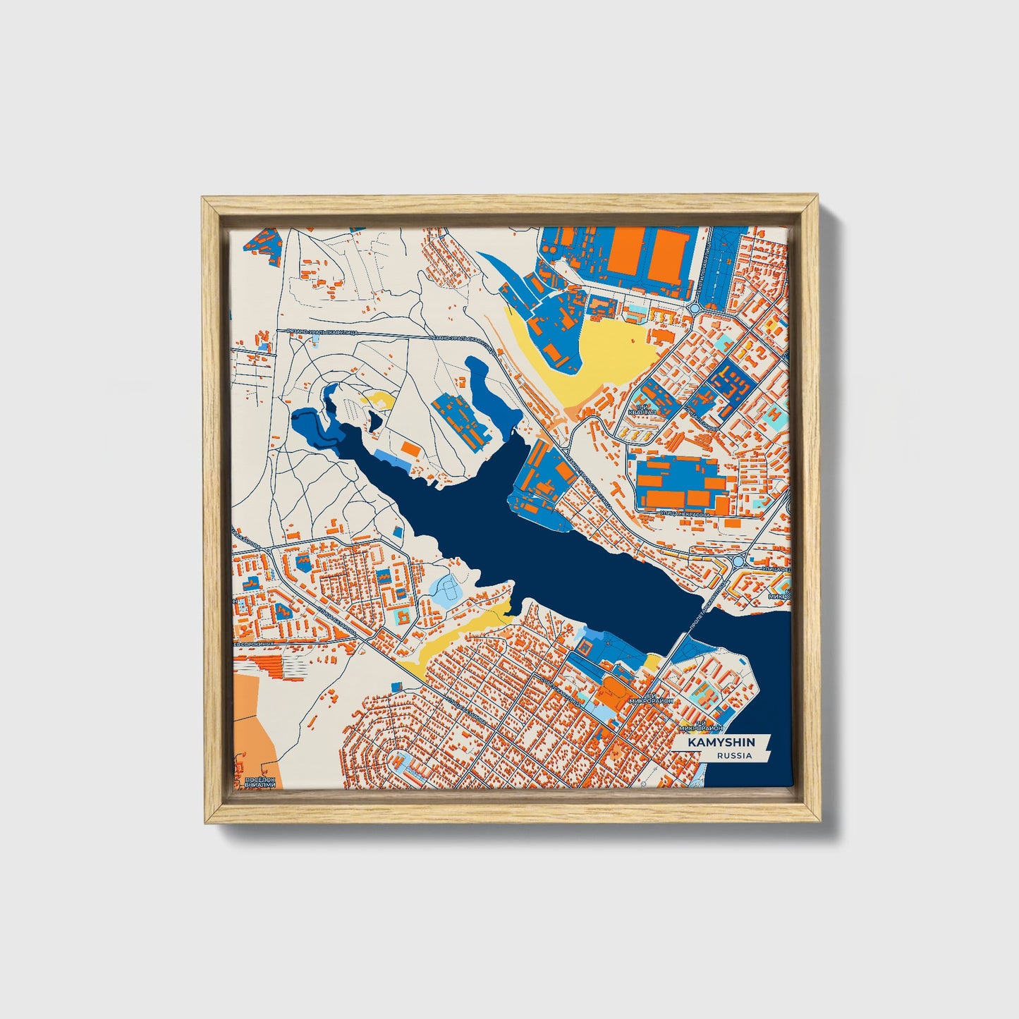 Камышин Russia Colorful City Map Canvas Print • Natural Wooden Framed