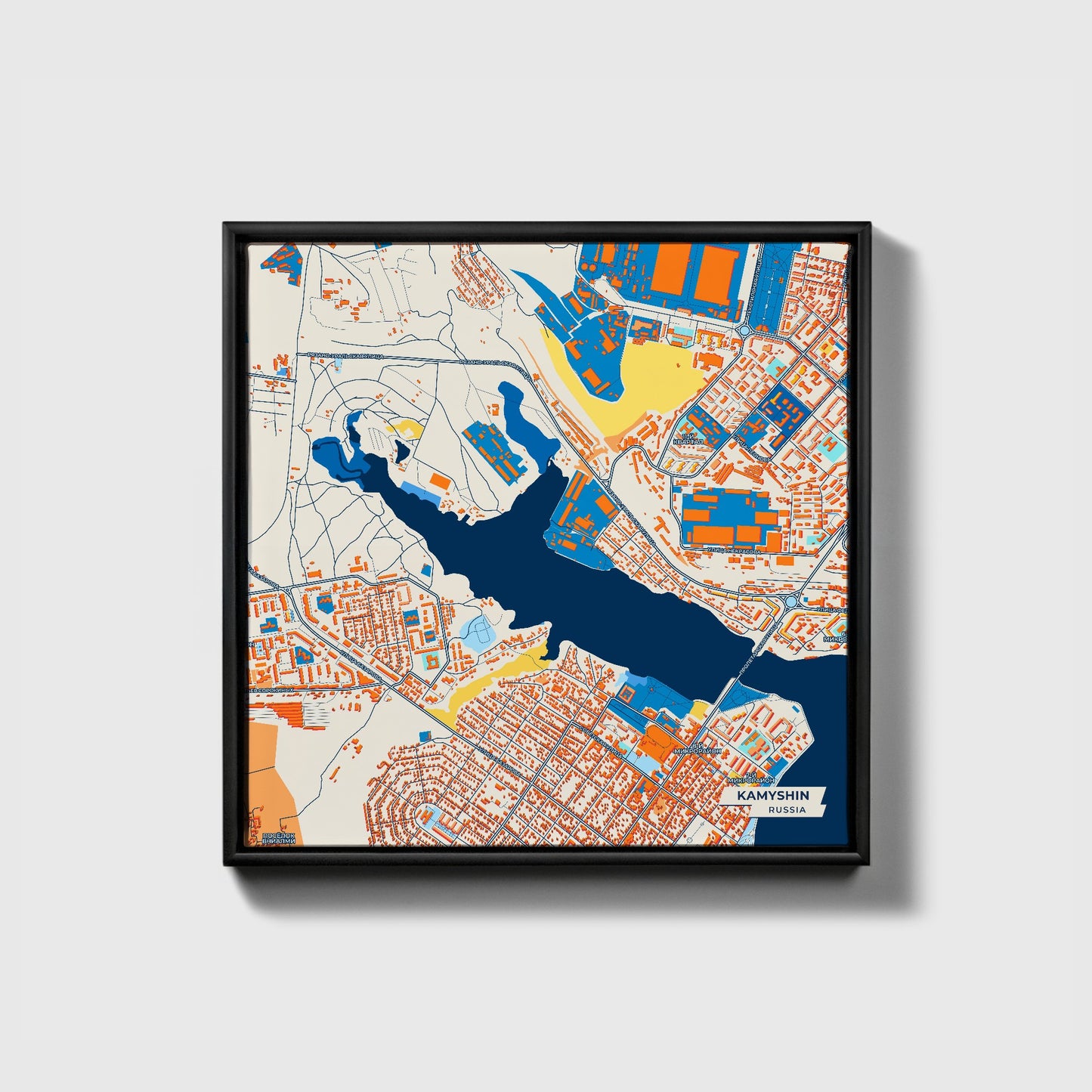 Камышин Russia Colorful City Map Canvas Print • Black Framed