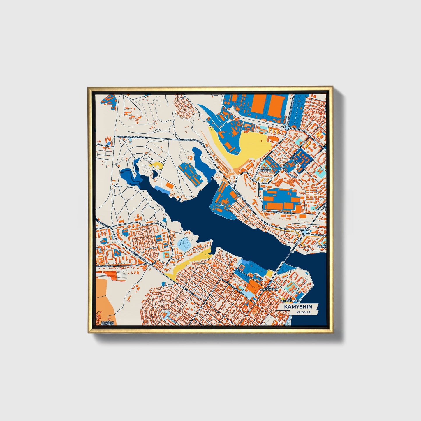 Камышин Russia Colorful City Map Canvas Print • Gold Framed