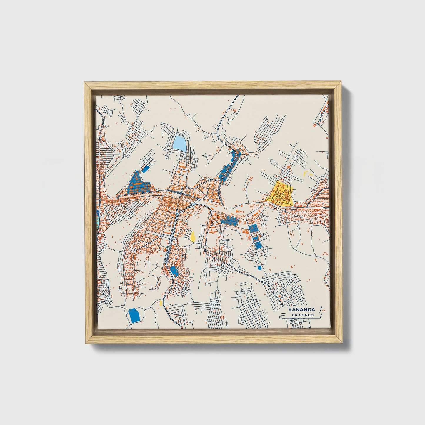 Kananga Dr Congo Colorful City Map Canvas Print • Natural Wooden Framed