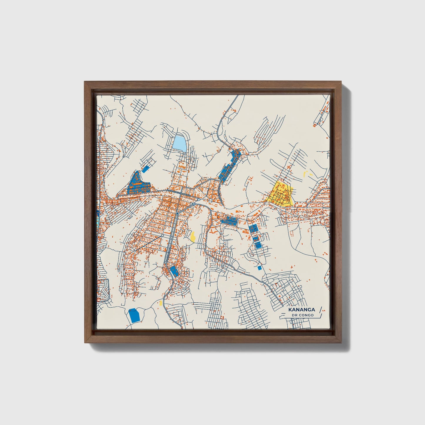 Kananga Dr Congo Colorful City Map Canvas Print • Dark Wooden Framed