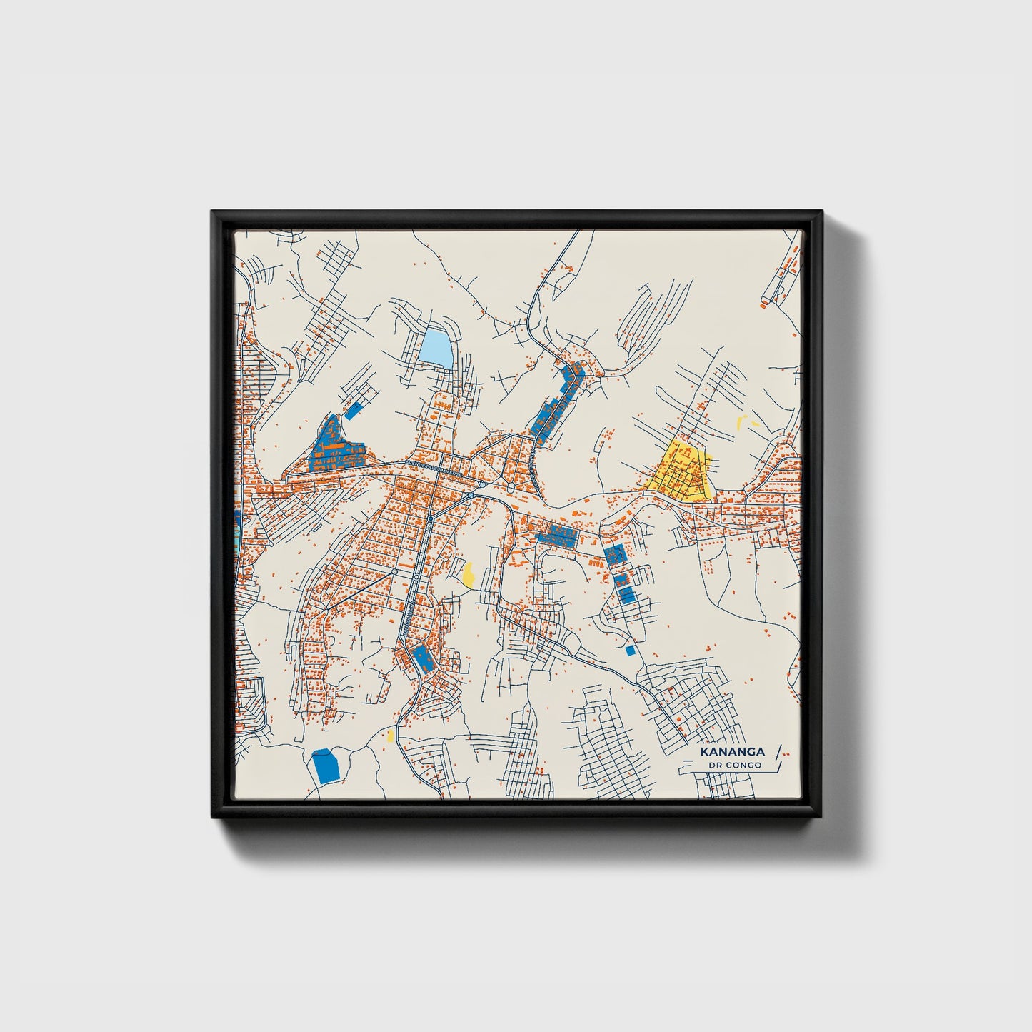 Kananga Dr Congo Colorful City Map Canvas Print • Black Framed